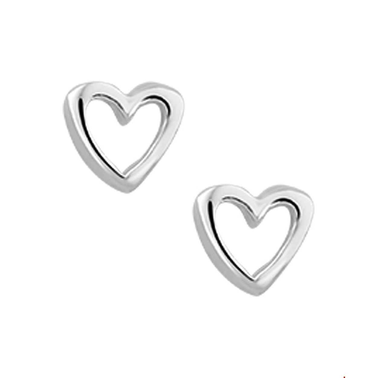 Beschrijving: Zilveren oorknoppen met een open hart. 
Doelgroep: dames
Breedte: 5.5 mm
Hoogte: 5.5 mm