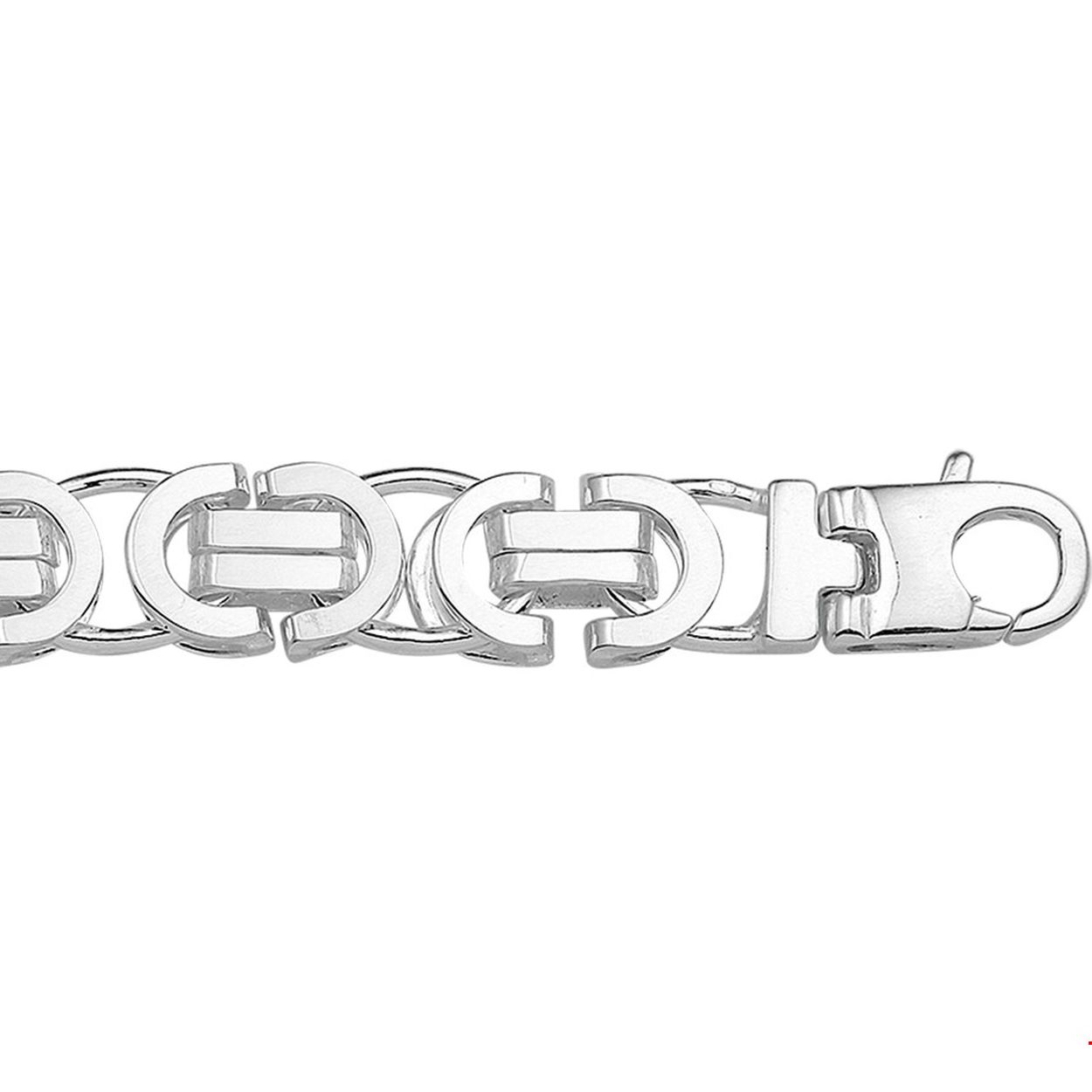 Beschrijving: Zilveren armband met platte konings schakel. 
Uniekenummer serie: 31085
Verpakt per: 1
Doelgroep: dames
Breedte: 11 mm
Langste lengte: 23 mm