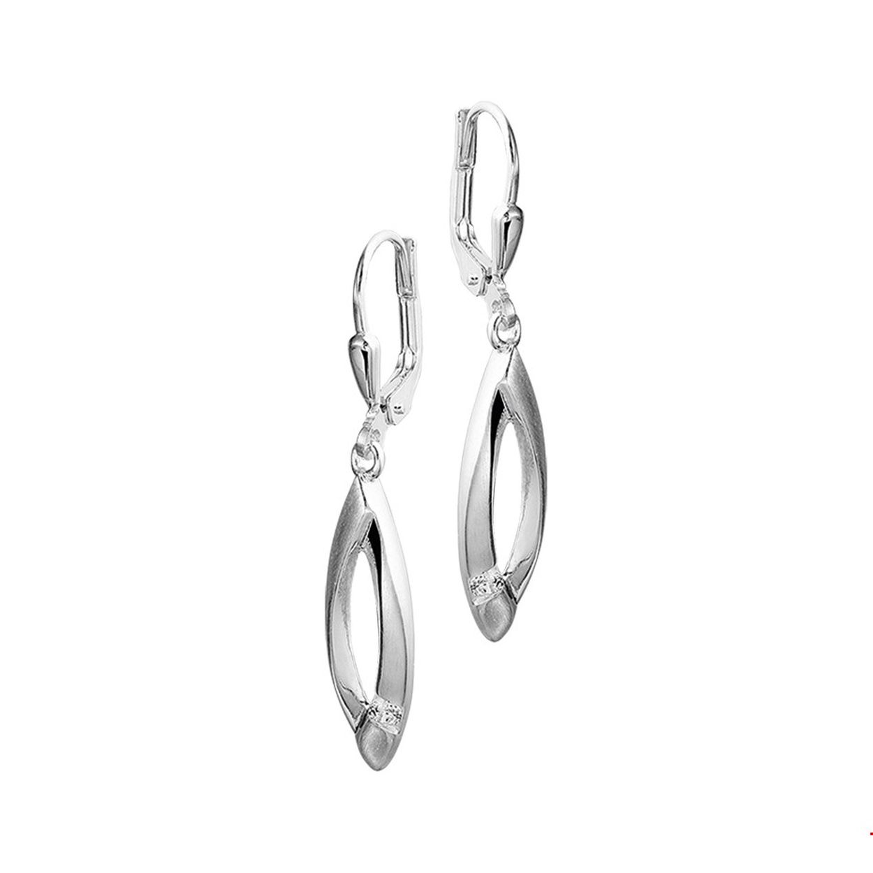 Beschrijving: Zilveren oorhangers met zirkonia. 
Doelgroep: dames
Breedte: 6.5 mm
Hoogte: 36 mm
Zetting: solitaire (span zetting)