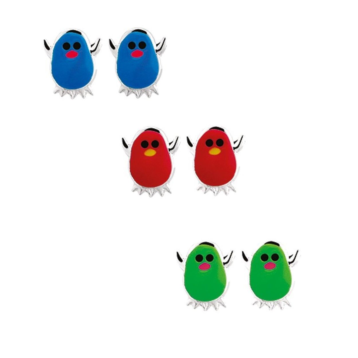 Beschrijving: Assortiment van zilveren oorknoppen met pinguins van emaille. 
Doelgroep: kinderen
Breedte: 6.3 mm
Hoogte: 7.5 mm