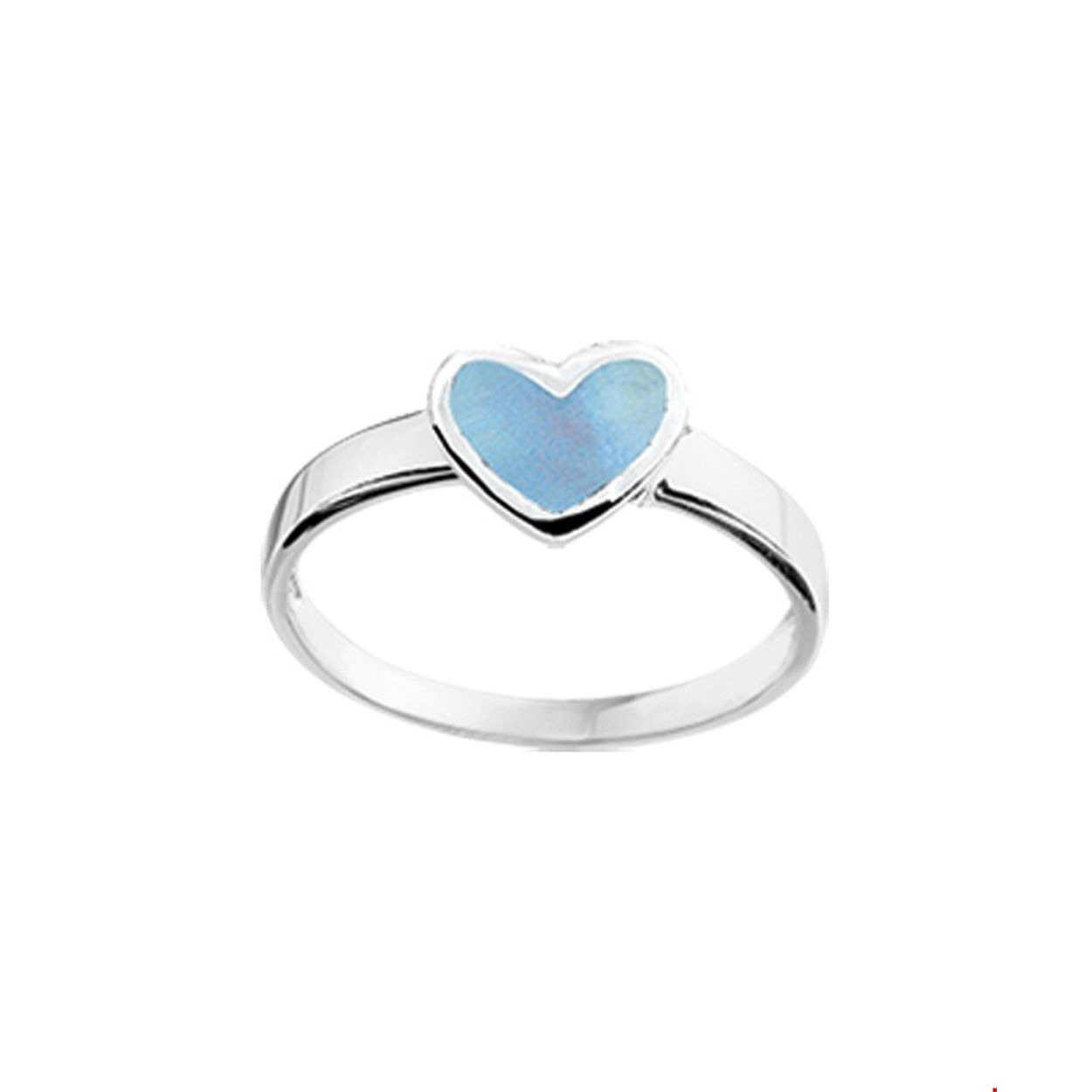 Dit product, Kinderring blauw hart - maat 14,5 (modelnummer 1016210), van ons huismerk, is een prachtige zilveren ring. De ring heeft een gewicht van 1,1 gram, een breedte van 5,5 mm en een levendige blauwe kleur dankzij het gebruik van emaille. Het is een glanzende ring, ideaal te dragen als statement accessoire voor kinderen. Perfect te combineren met andere zilveren sieraden.