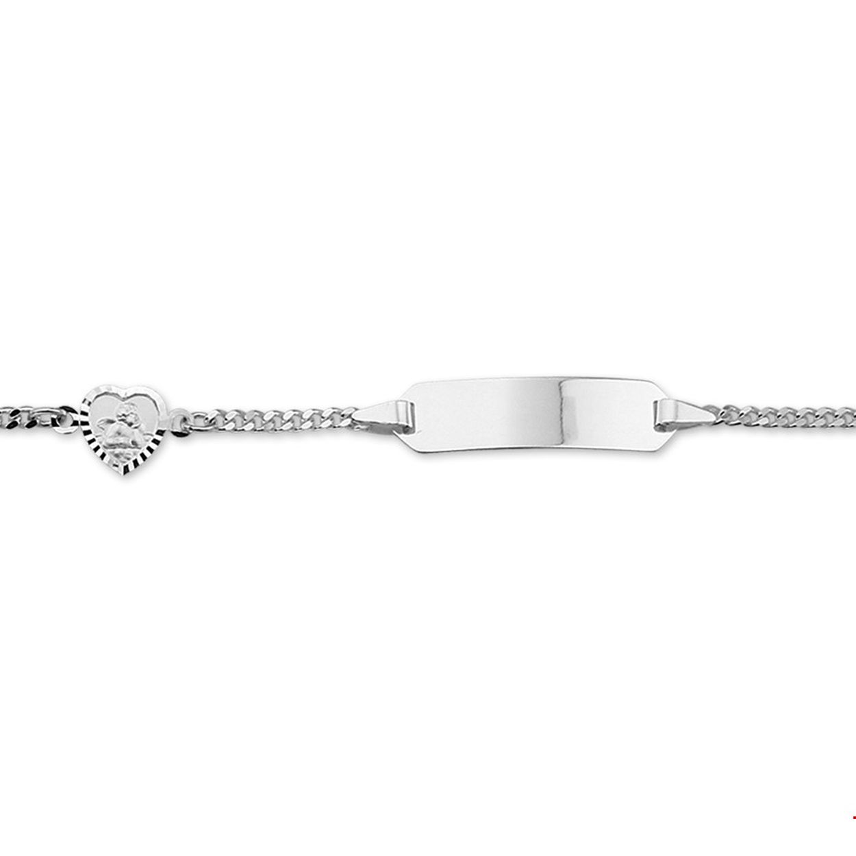 Beschrijving: Zilveren graveerarmband met een scapulier. De lengte bedraagt 11cm met 2cm extensie. De breedte van de graveerplaat bedraagt 5.3mm.
Doelgroep: kinderen
Breedte: 5.3 mm
Kortste lengte: 11 mm
Langste lengte: 13 mm