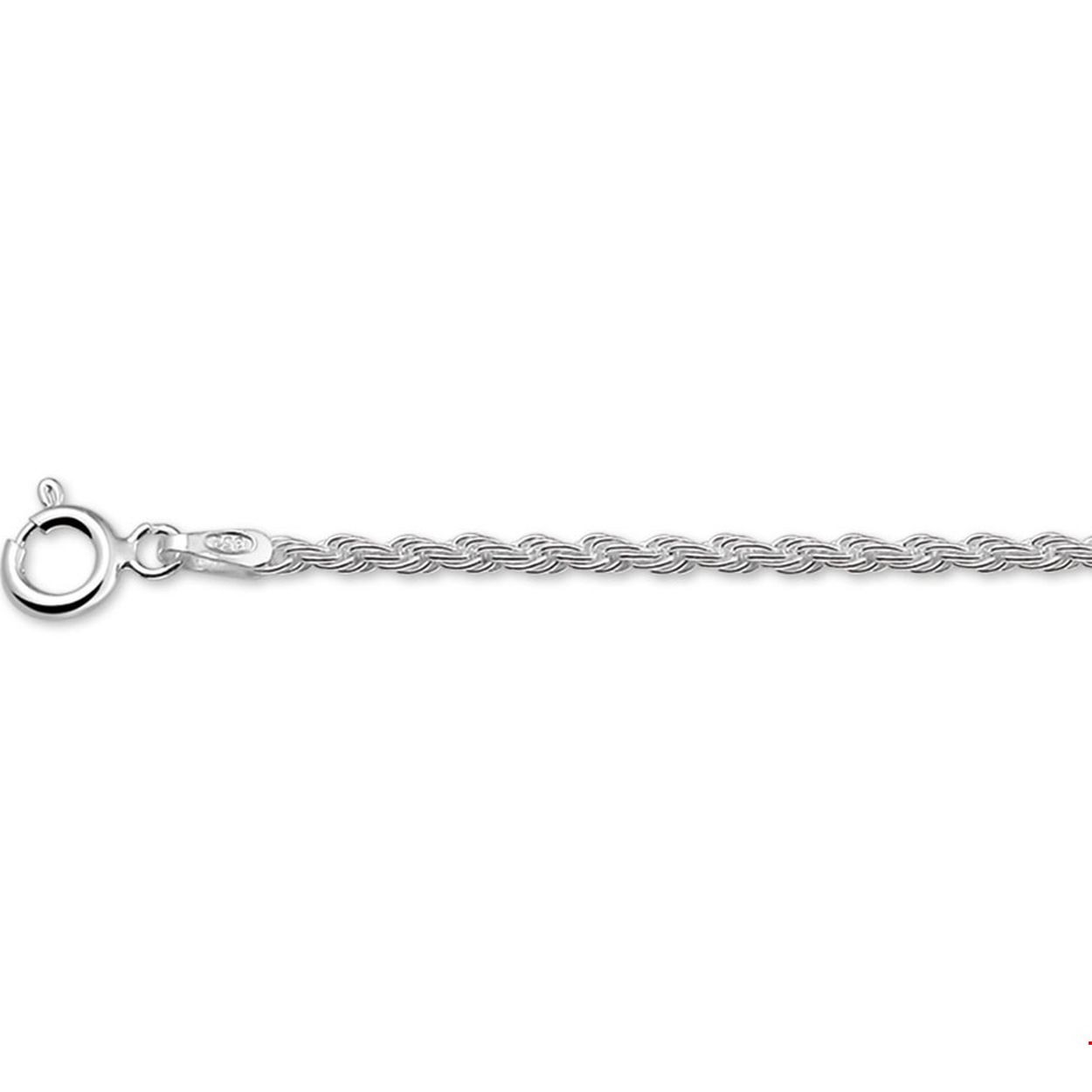 Deze 925 zilveren koord collier heeft een schakelbreedte van 2mm.
Breedte: 2 mm
Langste lengte: 45 mm
