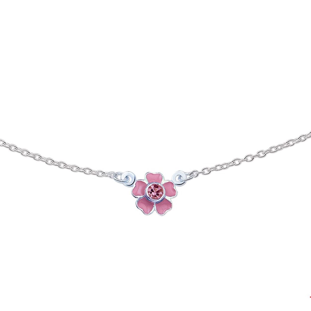 Beschrijving: Zilveren collier met een bloem van roze emaille en roze zirkonia. De lengte van het collier bedraagt 36cm met 2cm extensie. De schakelbreedte bedraagt 1.4mm. 
Verpakt per: 1
Doelgroep: kinderen
Kortste lengte: 36 mm
Langste lengte: 38 mm