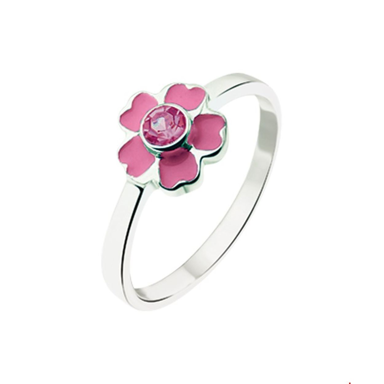 Zilveren ring met een bloem van roze emaille en zirkonia.

Gender: kinderen
Ringmaat: 12.50 mm (39)
Breedte: 7.5 mm