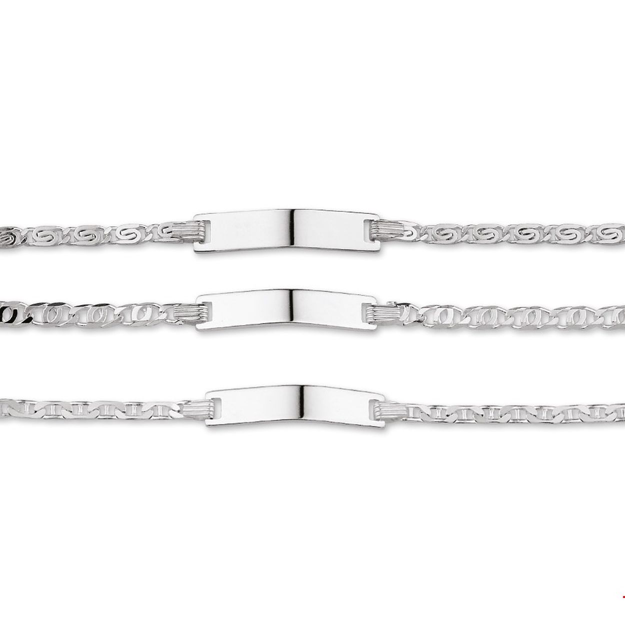 Beschrijving: Assortiment van zilveren graveerarmbanden. De lengte bedraagt 9cm met 2cm extensie. De breedte van de graveerplaat bedraagt 4.2mm.
Doelgroep: kinderen
Breedte: 4.2 mm
Kortste lengte: 9 cm
Langste lengte: 11 cm