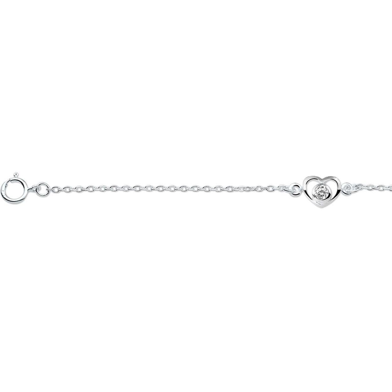 Beschrijving: Zilveren armband met een open hart en zirkonia. De lengte bedraagt 13cm met 2cm extensie. De schakelbreedte bedraagt 1.5mm. 
Uniekenummer serie: 26368
Doelgroep: kinderen
Breedte: 1.5 mm
Kortste lengte: 13 mm
Langste lengte: 15 mm