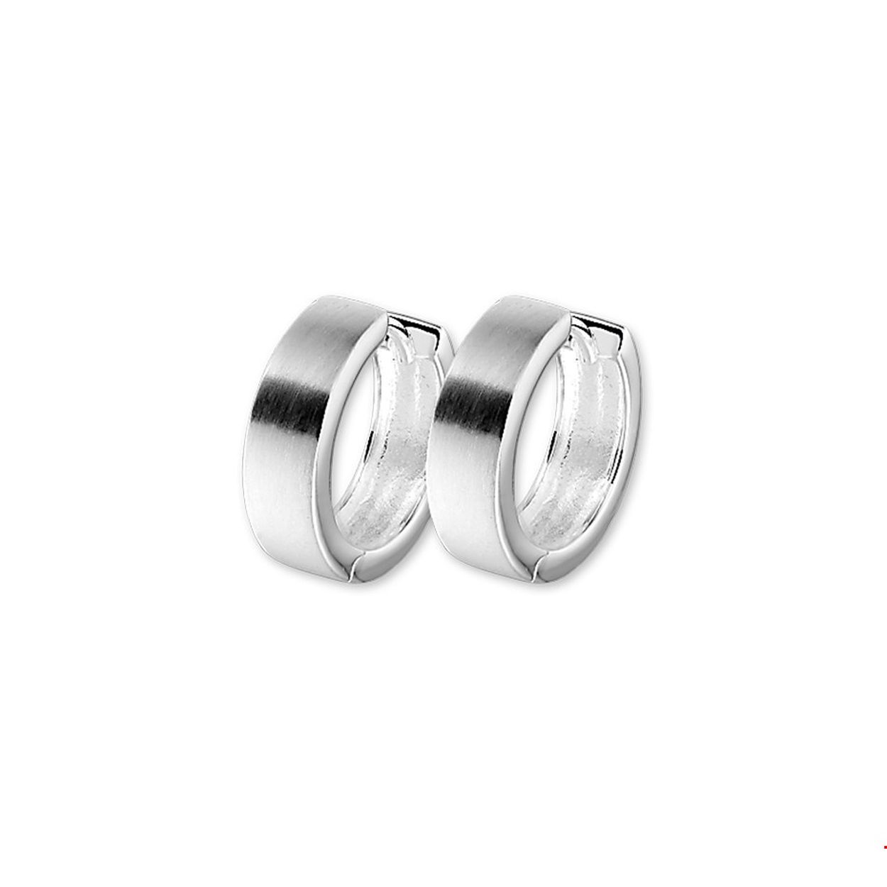 Zilveren klapcreolen met een vlakke buis en een matte afwerking.

Gender: dames
Breedte: 5 mm