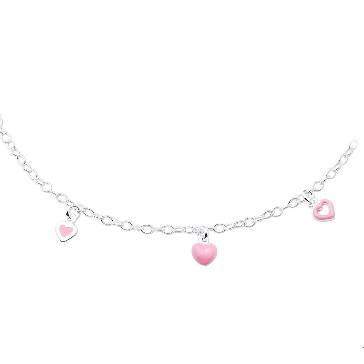 Beschrijving: Zilveren collier met 3 hartjes van roze emaille. De lengte van het collier bedraagt 38cm.
Verpakt per: 1
Doelgroep: kinderen
Langste lengte: 38 mm