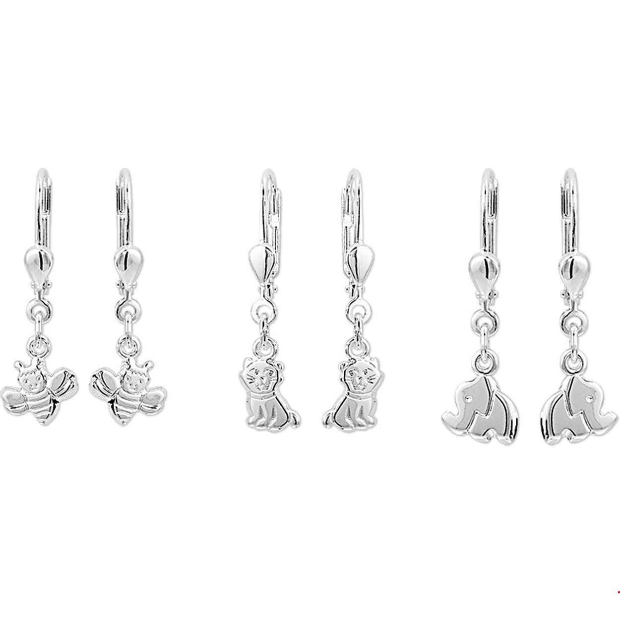 Assortiment van zilveren oorhangers met diverse dieren. 
Doelgroep: kinderen