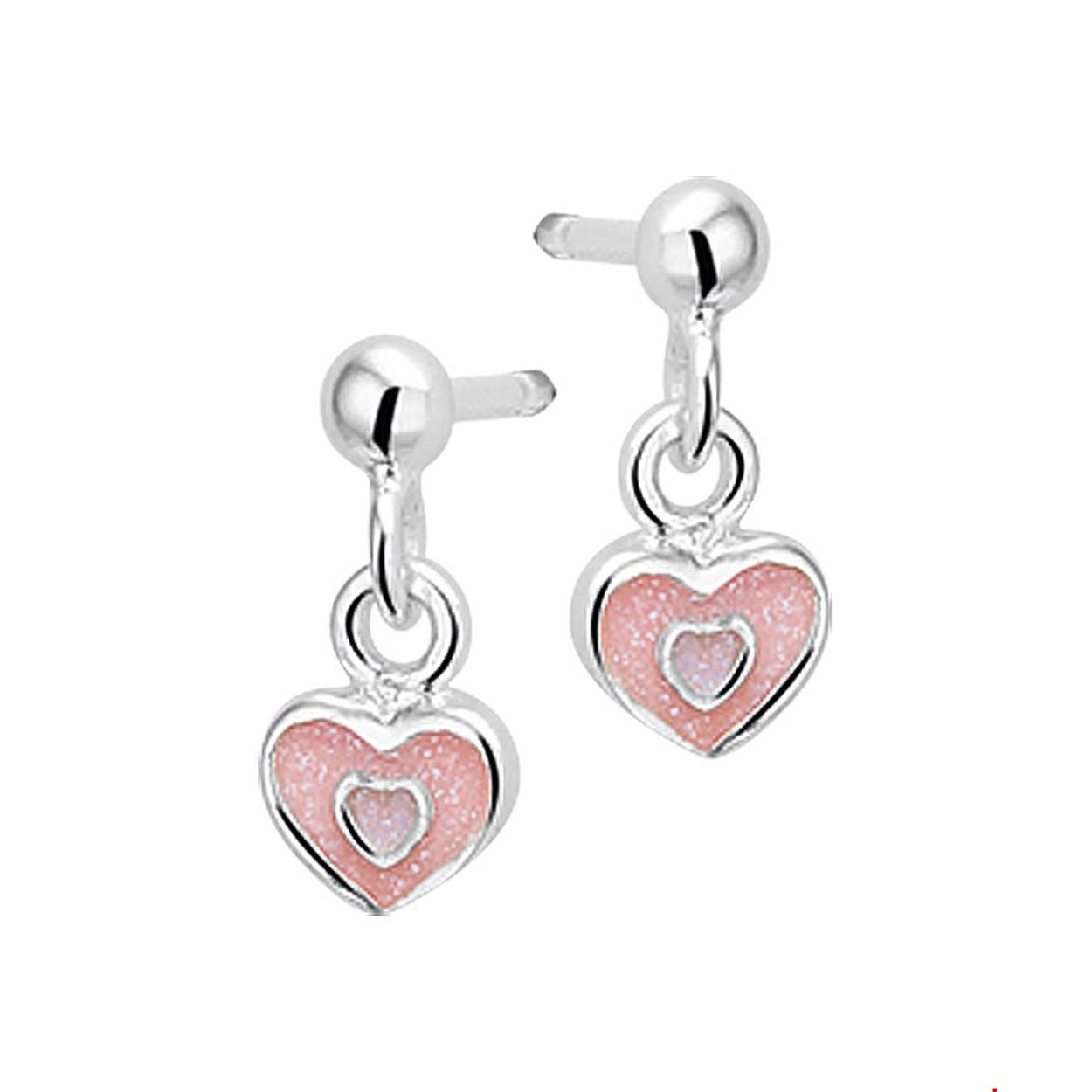Beschrijving: Zilveren oorhangers met een hartje van roze emaille. 
Doelgroep: kinderen
Breedte: 5.5 mm
Hoogte: 14 mm