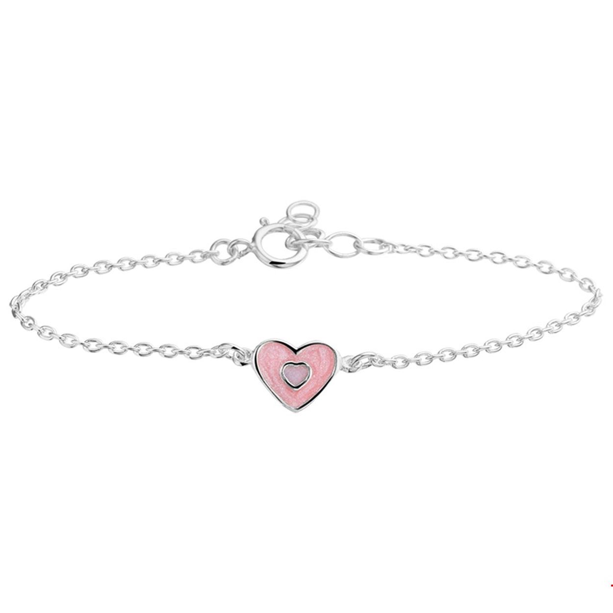 Beschrijving: Zilveren armband met een hartje van emaille. De lengte van de armband bedraagt 13cm met 2cm extensie.
Doelgroep: kinderen
Kortste lengte: 13 mm
Langste lengte: 15 mm