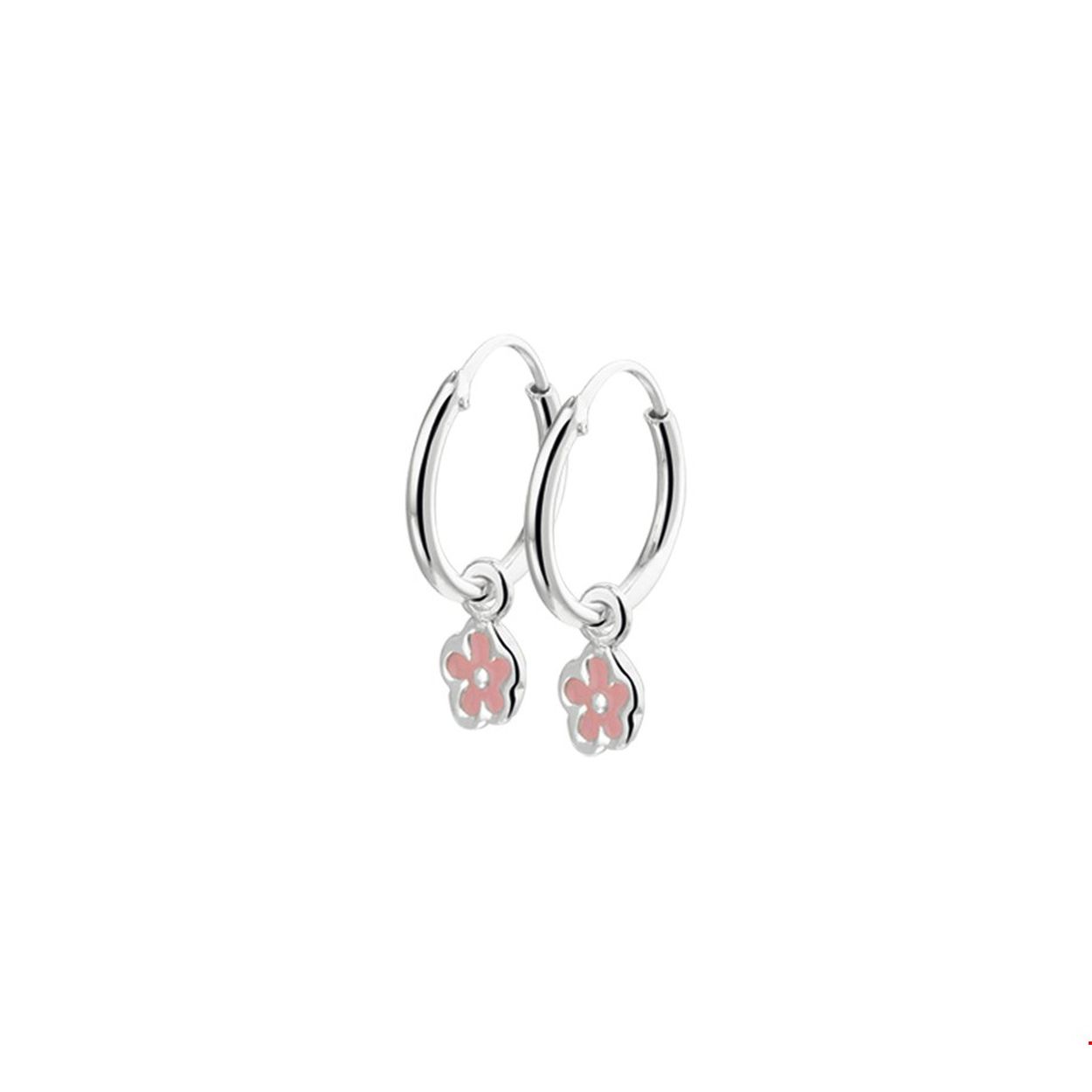 Beschrijving: Zilveren oorhangers met een bloem van emaille. 
Doelgroep: kinderen
Breedte: 1.5 mm