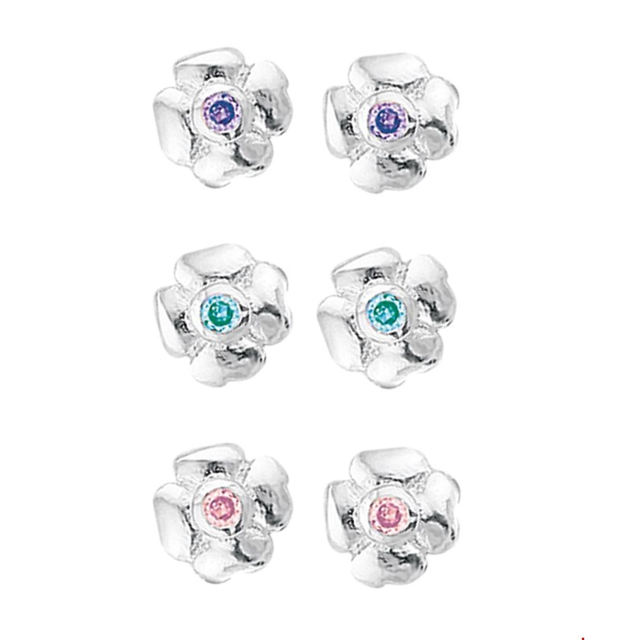 Beschrijving: Assortiment van oorknoppen met bloemen en zirkonia. 
Doelgroep: kinderen
Breedte: 6.5 mm
Hoogte: 6.5 mm
