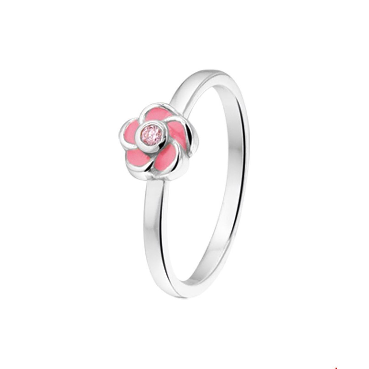 Beschrijving: Zilveren ring met een bloem van roze emaille. 
Uniekenummer serie: 28821
Verpakt per: 1
Doelgroep: kinderen
Ringmaat: 13.50 mm (43)
Breedte: 7.5 mm