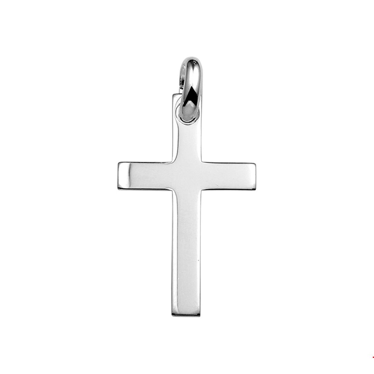Sterling zilveren hanger massief kruis strak ontwerp met een glanzende voorkant, gematteerde achterkant en een stevig oog voor een robuuste uitstraling.
