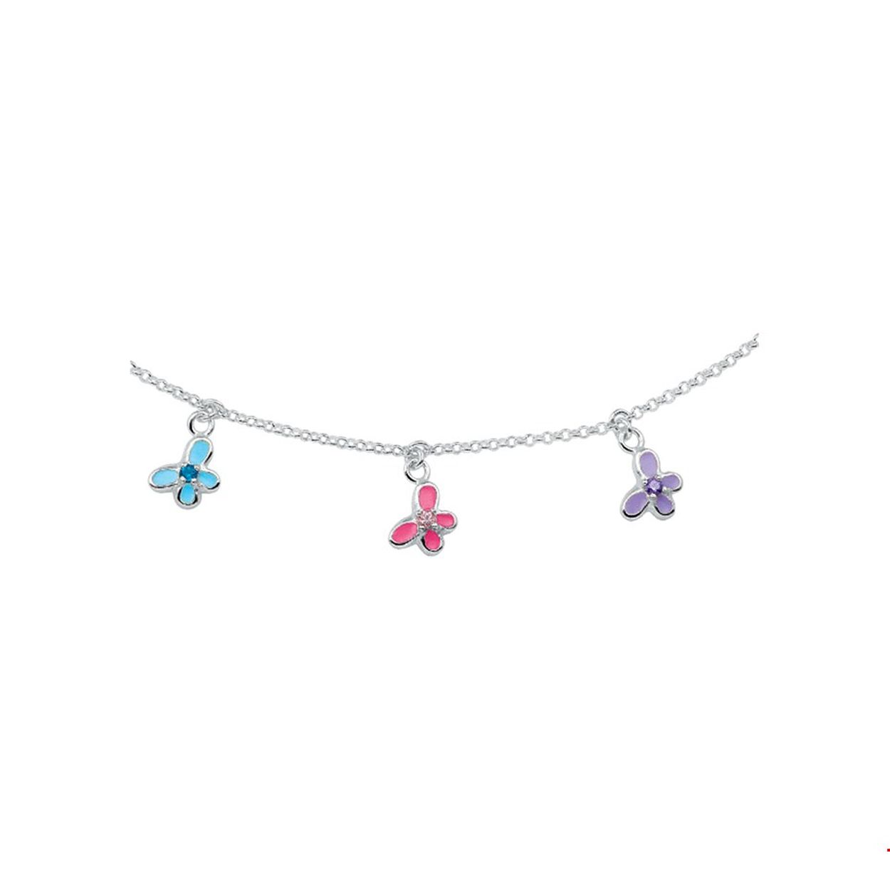 Beschrijving KA1020191: Zilveren collier met vlindertjes van emaille. De lengte van het collier bedraagt 35cm met 3cm extensie.
Breedte: 12.5 mm
Kortste lengte: 35 mm
Langste lengte: 38 mm