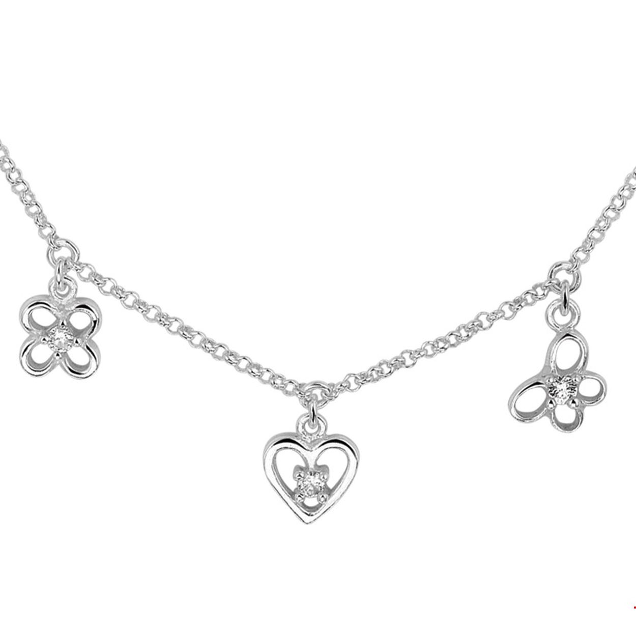 Beschrijving: Zilveren collier met verschillende bedels en zirkonia. De lengte van het collier bedraagt 36cm met 2cm extensie en de schakelbreedte is 1.7mm.
Verpakt per: 1
Doelgroep: kinderen
Breedte: 1.7 mm
Kortste lengte: 36 mm
Langste lengte: 38 mm