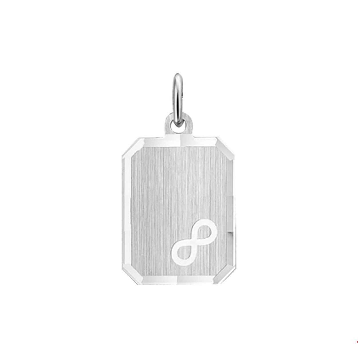 Zilveren hanger graveerplaat rechthoek met infinty gravure
Breedte: 14 mm
Hoogte: 18 mm