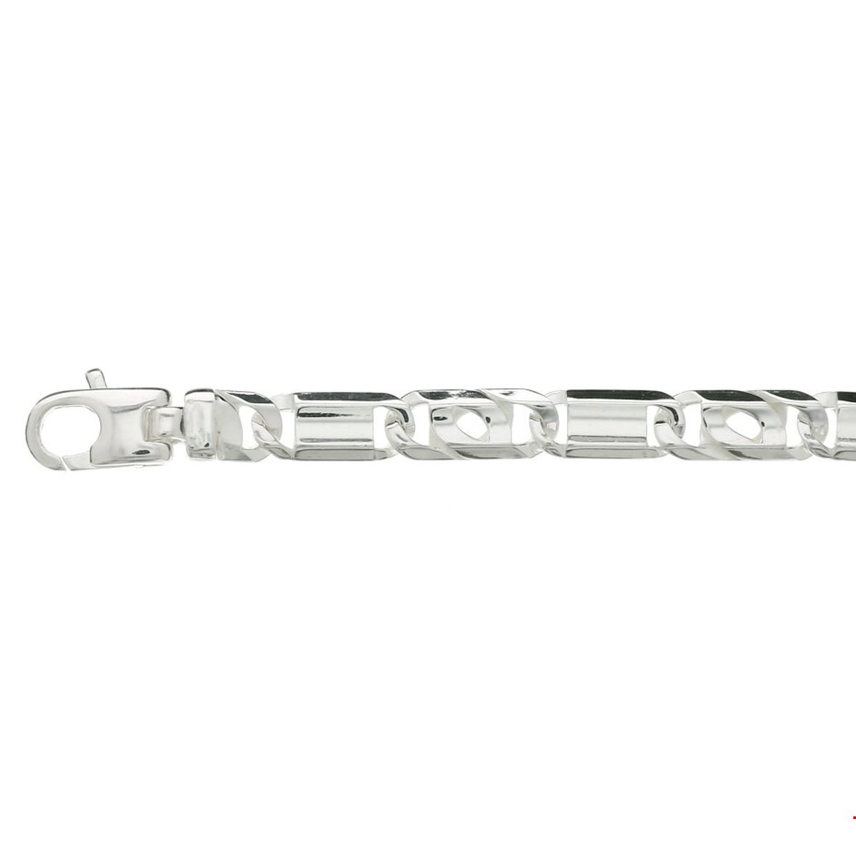 Massief zilveren fantasie schakel armband in 21 cm met een karabijnsluiting
