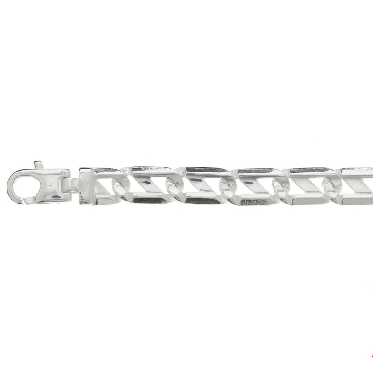 Beschrijving: Zilveren armband met anker schakel. 
Uniekenummer serie: 33405
Verpakt per: 1
Doelgroep: heren
Breedte: 7 mm
Langste lengte: 20 mm