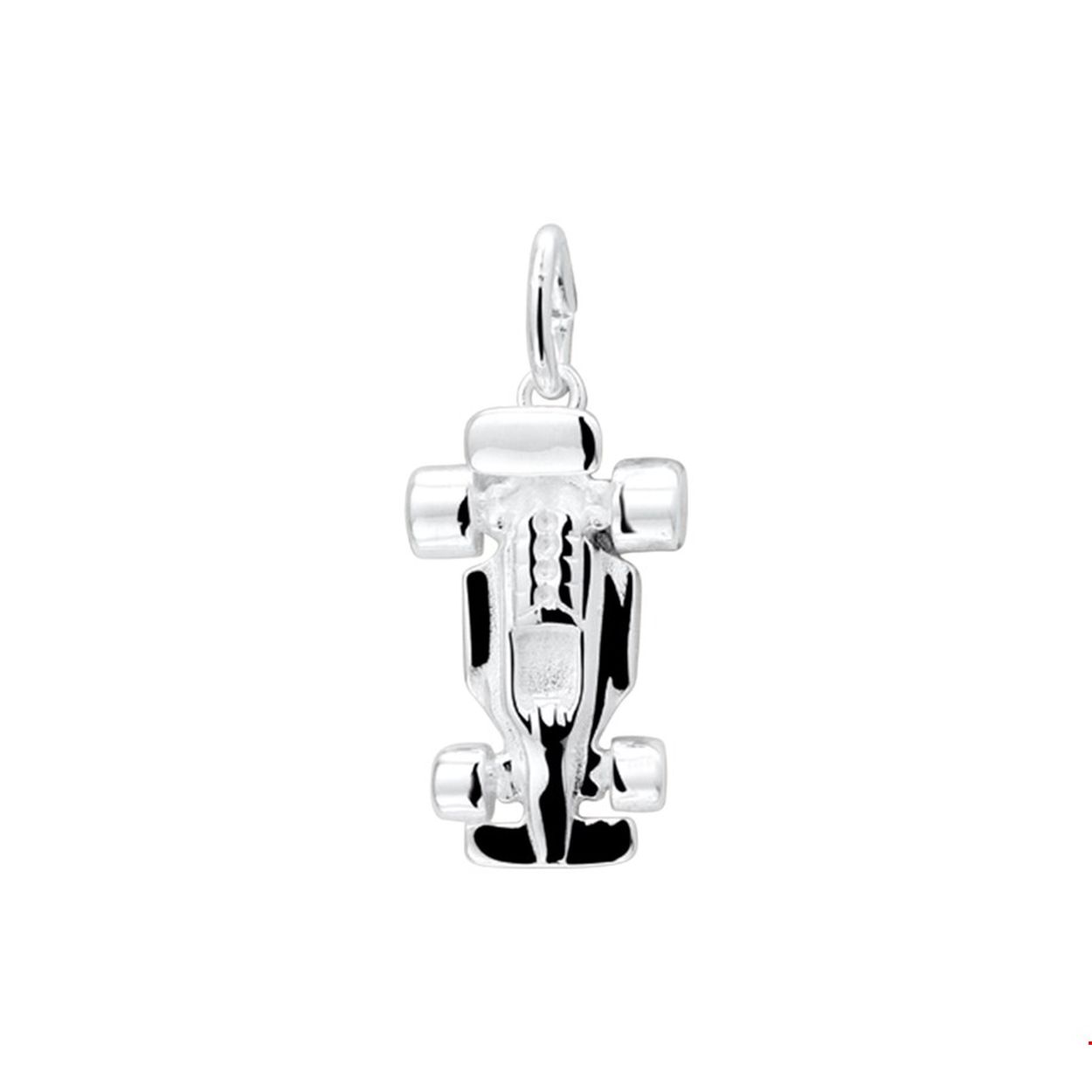 Stoere zilveren poli afgewerkte formule 1 hanger van 19x10.5mm en een totale lengte van 2.4cm. Tip: Combineer de hanger