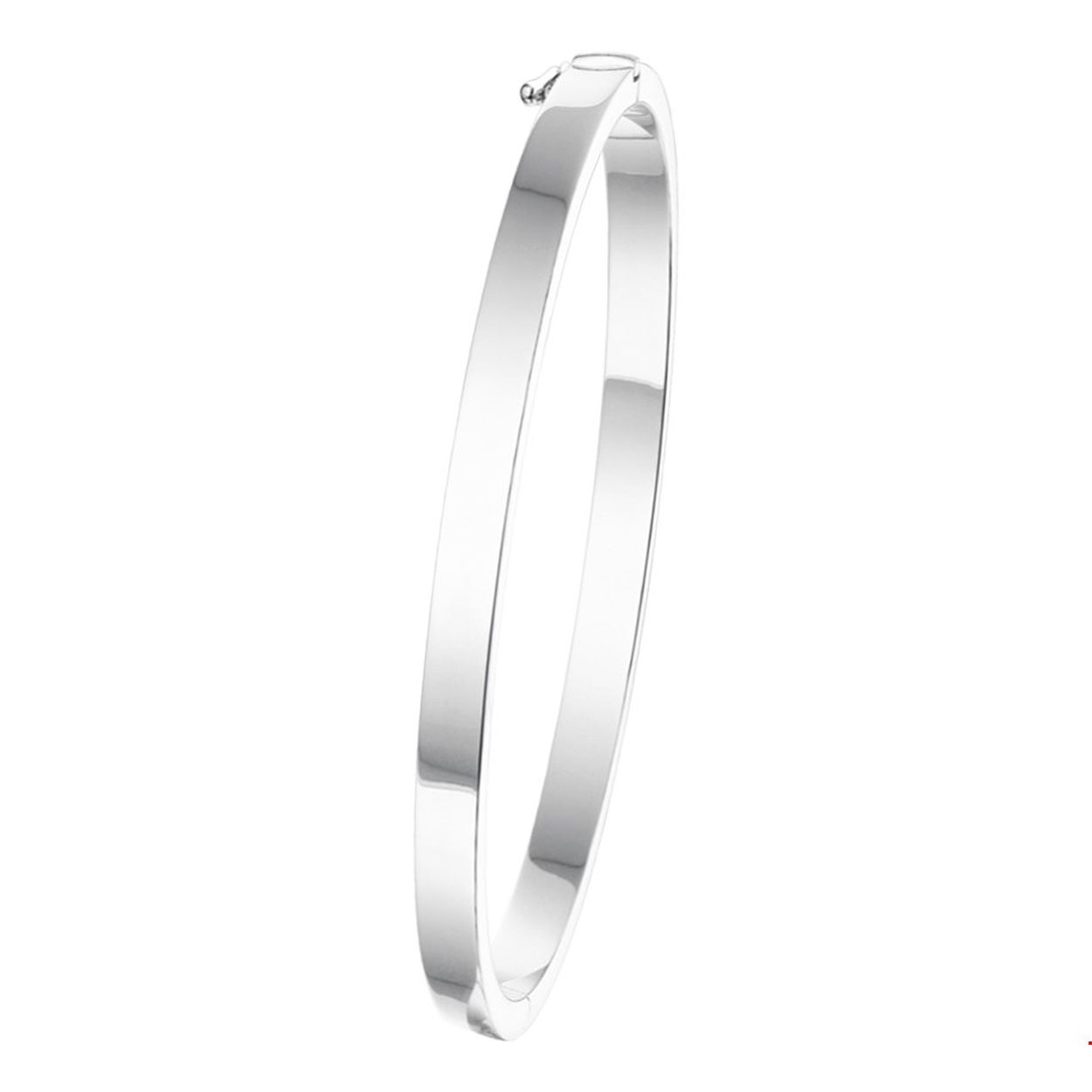 Zilveren bangle met een vlakke buis en een scharnier-sluiting. 4 mm.
