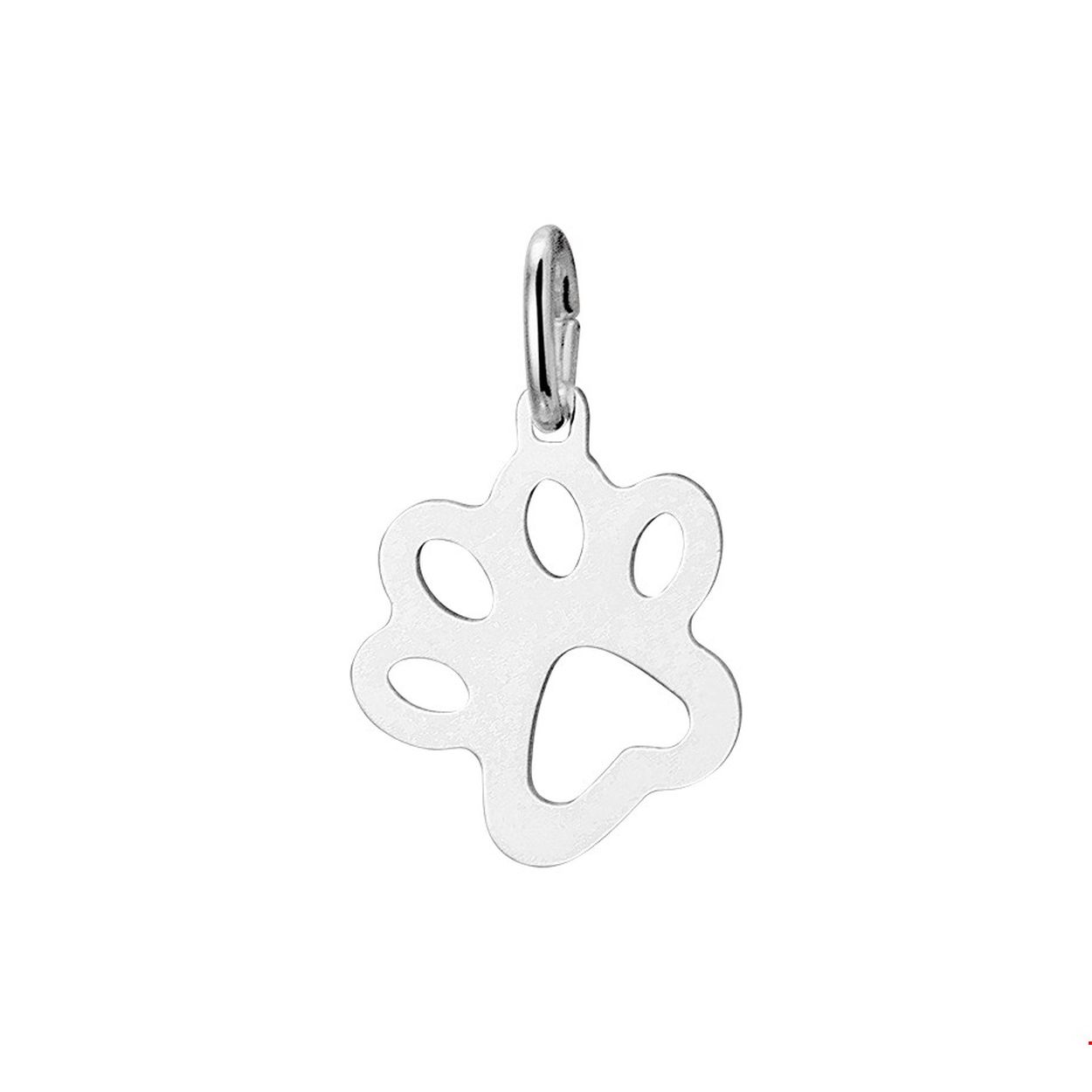 Zilveren hanger in de vorm van een hondenpoot met een afmeting van 15.5x12.5mm en uitgevoerd met een stevig hangoog. De hanger kan gecombineerd worden met een collier uit onze collectie.