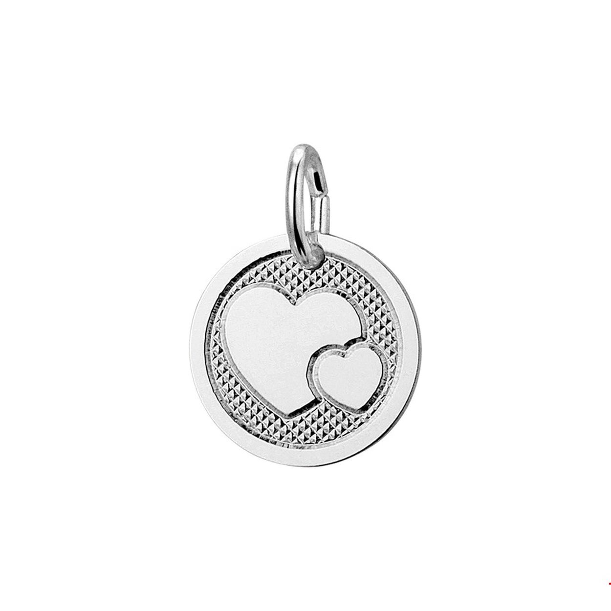Zilveren ronde hanger met een diameter van 12mm uitgevoerd met hartjes en een poli mat afwerking. Perfect kado voor je geliefde of dierbare! Gegarandeerd dat ze het hart kan waarderen. Tip: Combineer deze hanger met een colllier uit onze collectie en de hanger kan direct om!