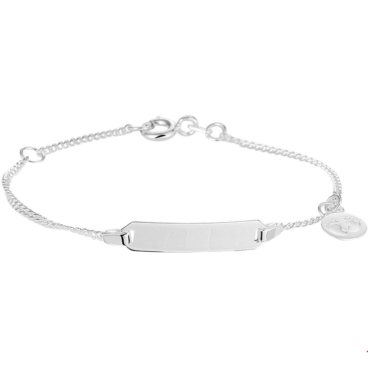 Beschrijving: Schattig zilveren graveerarmband uitgevoerd met een ronde voetjes bedel die een diameter heeft van 6.3mm. De draaglengtes zijn 11 en 13cm. De armband heeft een schakelbreedte van 1.4mm en de breedte van de graveerplaat bedraagt 4.5mm.
Doelgroep: kinderen
Breedte: 4.5 mm
Kortste lengte: 11 cm
Langste lengte: 13 cm