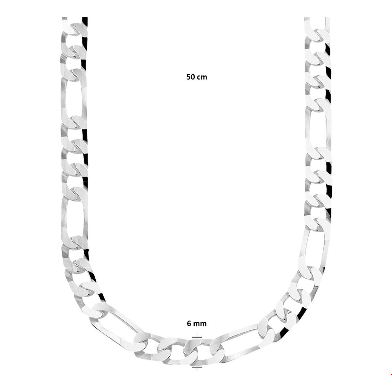 Beschrijving: Stijlvol zilveren collier met een figaro schakel. Het collier heeft een draaglengte van 50cm en een schakelbreedte van 6mm. Uitgevoerd met een stevige karabijn sluiting.
