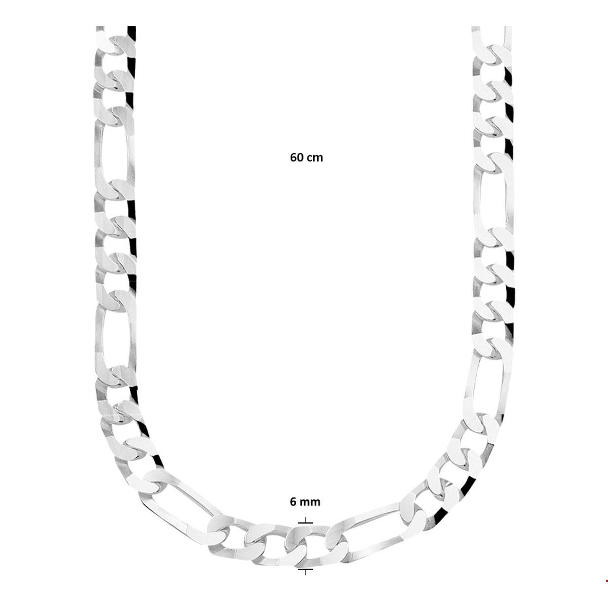 Beschrijving: Stijlvol zilveren collier met een figaro schakel. Het collier heeft een draaglengte van 60cm en een schakelbreedte van 6mm. Uitgevoerd met een stevige karabijn sluiting.