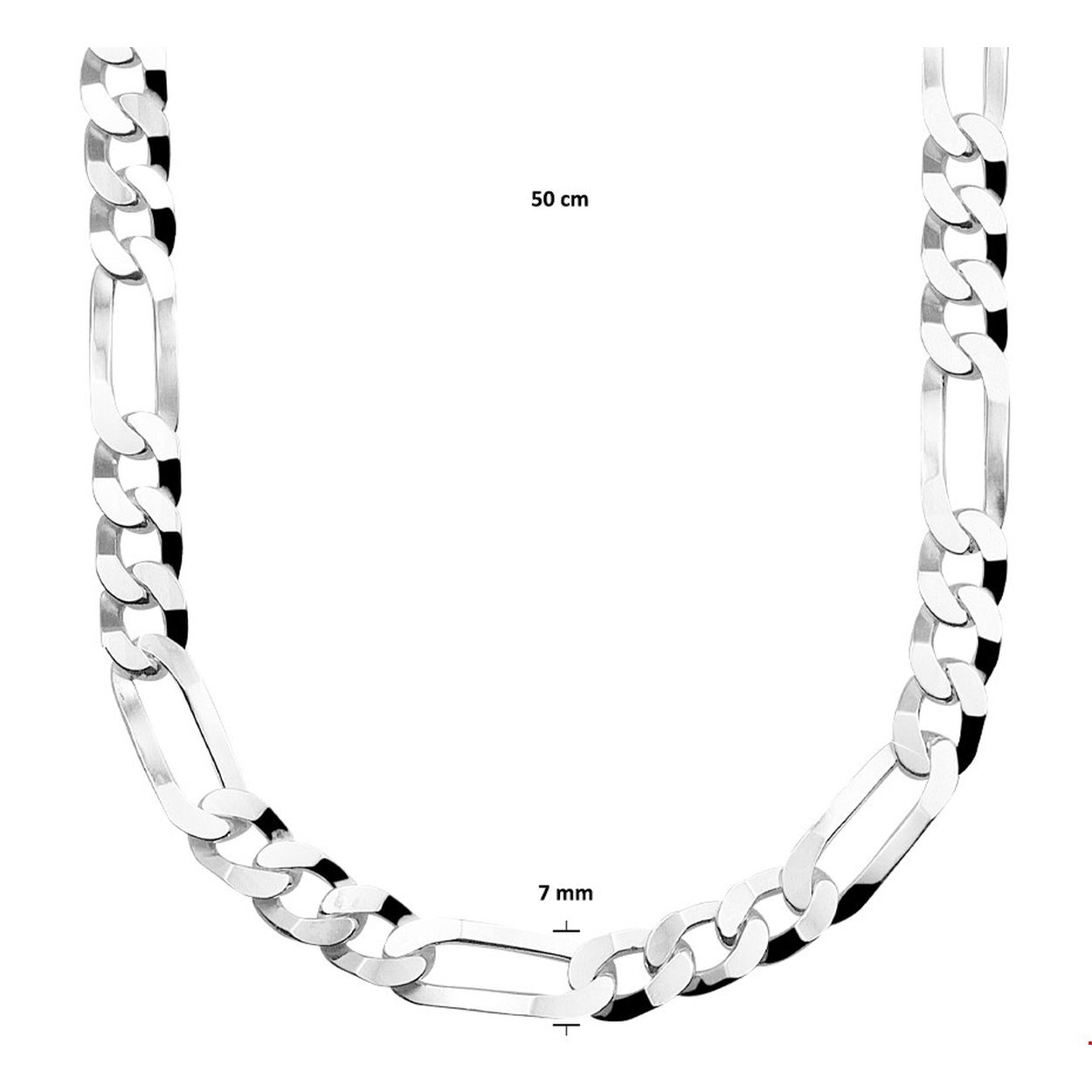 Stijlvol zilveren collier met een figaro schakel. Het collier heeft een draaglengte van 50cm en een schakelbreedte van 7mm. Uitgevoerd met een stevige karabijn sluiting.