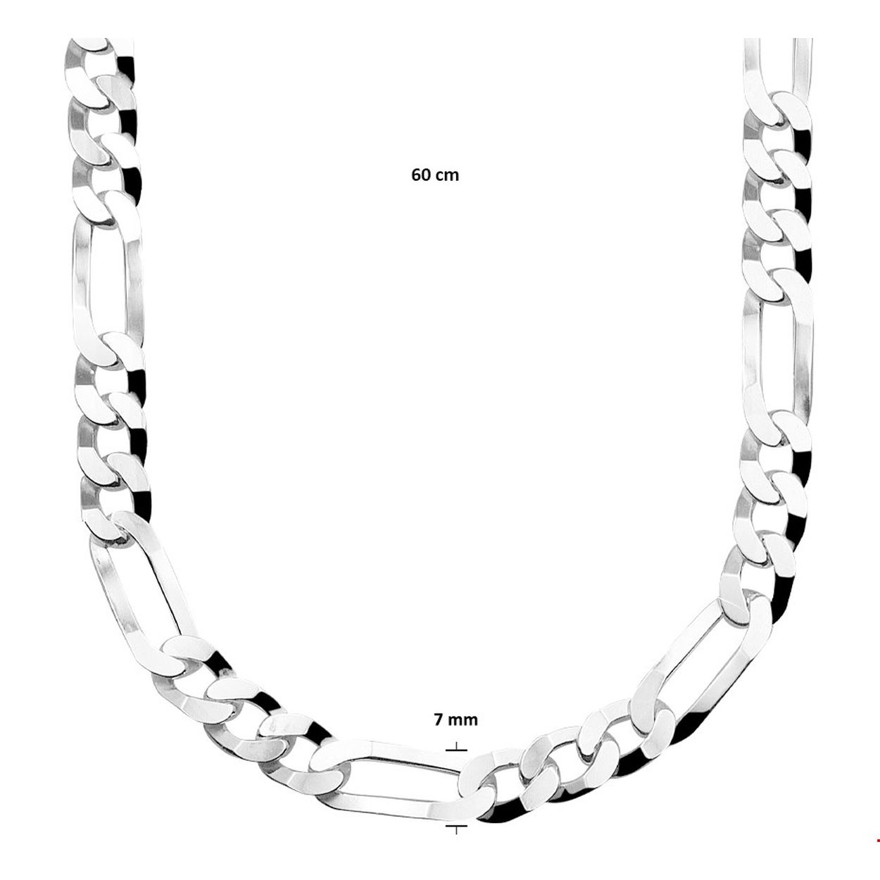 Beschrijving: Stijlvol zilveren collier met een figaro schakel. Het collier heeft een draaglengte van 60cm en een schakelbreedte van 7mm. Uitgevoerd met een stevige karabijn sluiting.