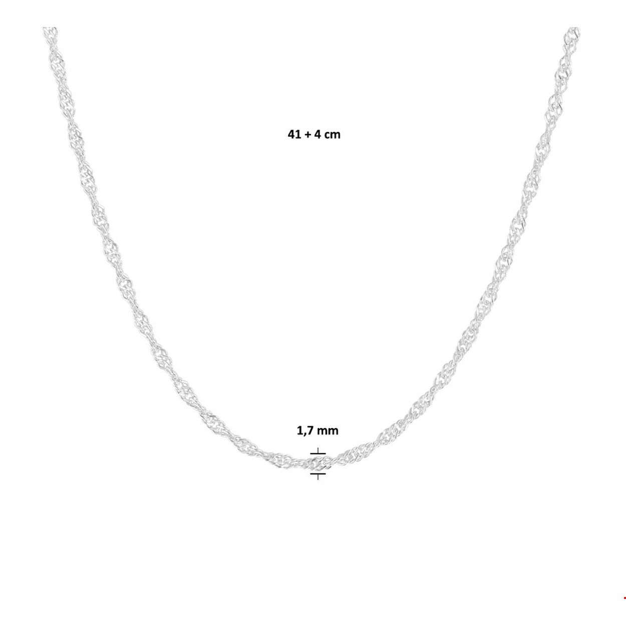 Gerhodineerde zilveren Singapore collier
1.7mm 41+4cm