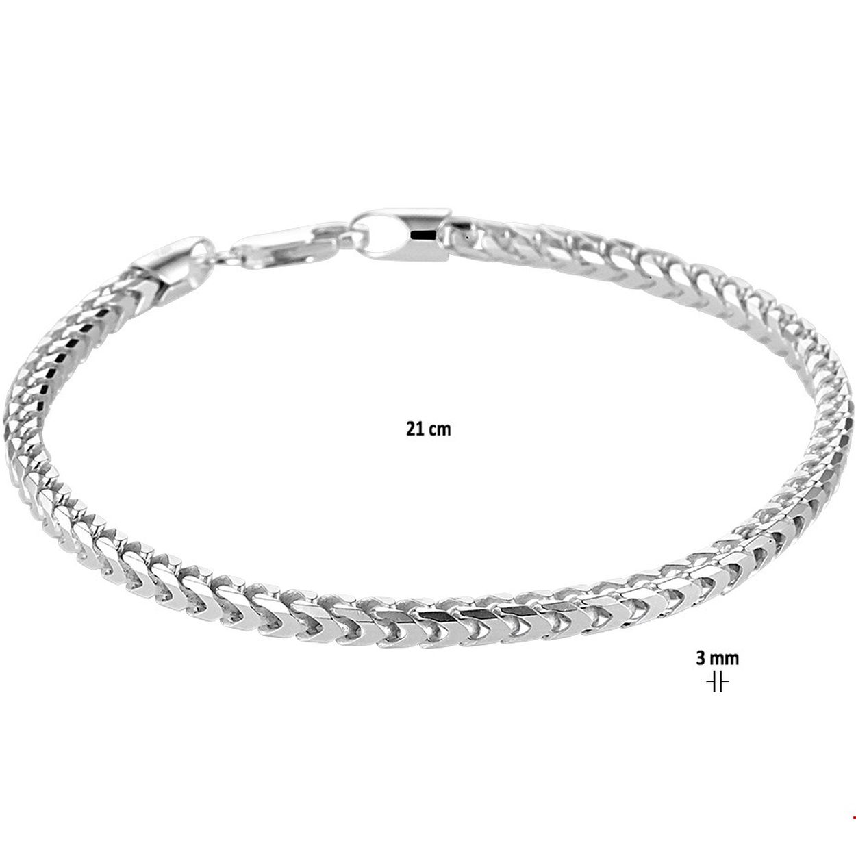 Beschrijving: Zilveren armband met een gourmet schakel. De armband heeft een schakelbreedte van 3mm en een draaglengte van 21cm. Uitgevoerd met een karabijn sluiting.