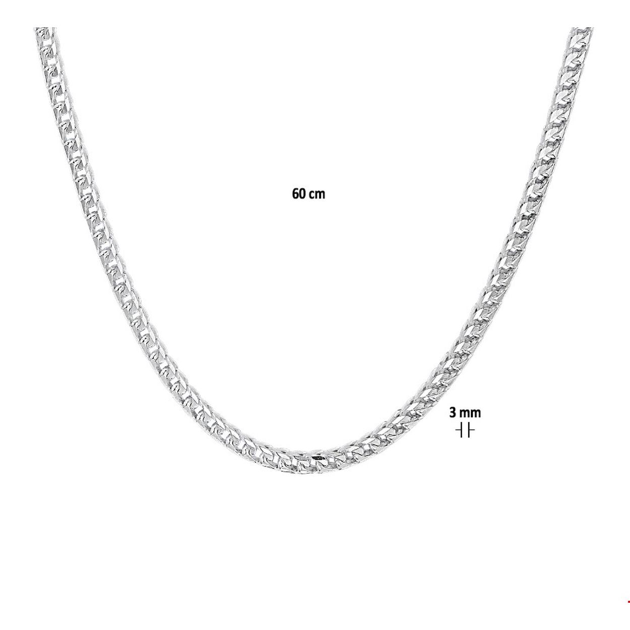 Zilveren collier met een gourmet schakel. Het collier heeft een schakelbreedte van 3mm en een draaglengte van 60cm. Uitgevoerd met een karabijn sluiting.