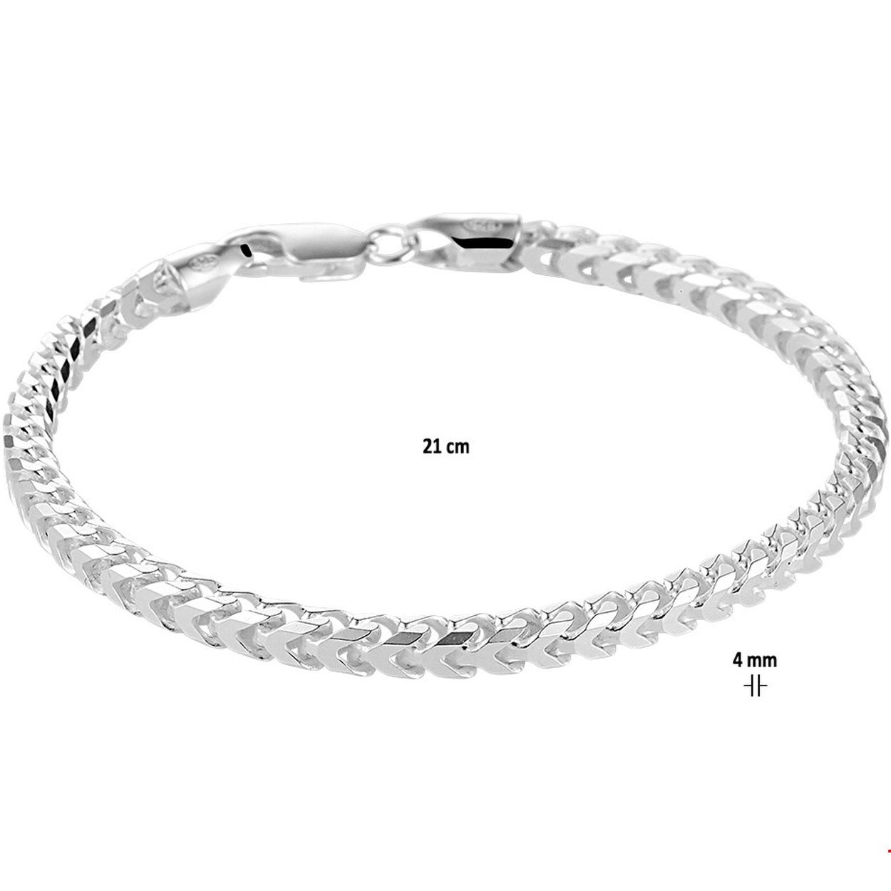 Zilveren armband met een gourmet schakel. De armband heeft een schakelbreedte van 4mm en een draaglengte van 21cm. Uitgevoerd met een karabijn sluiting.