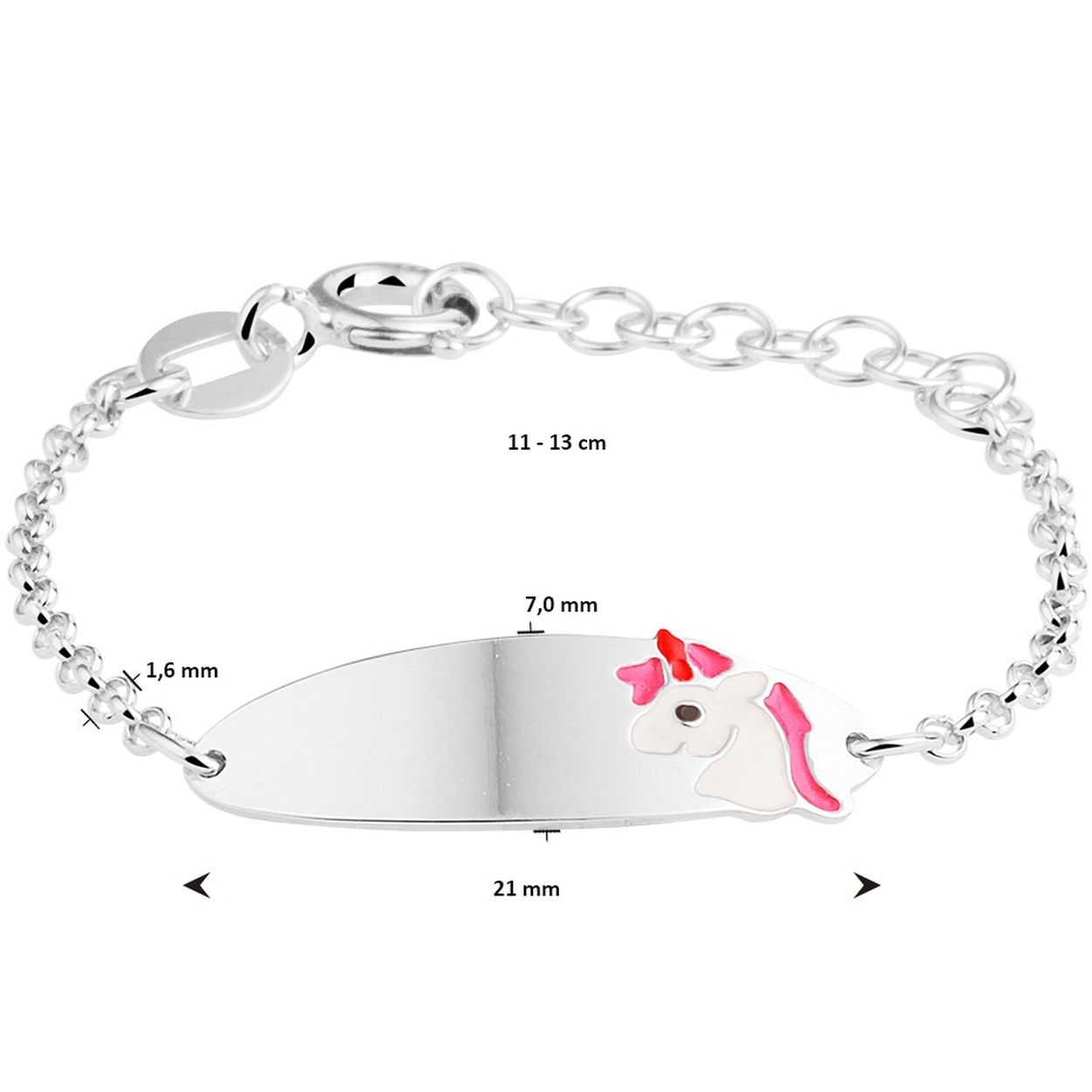 Zilveren graveerarmband met een Unicorn.
lengte van de armband is 11-13cm.