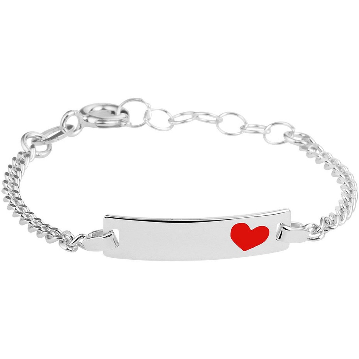 925 zilveren kinder graveerarmband uitgevoerd met een gourmet schakel en een hartje. De armband heeft een schakelbreedte van 2mm en een draaglengte van 9 tot 11 cm. Het graveerplaatje heeft een afmeting van 5x20mm.