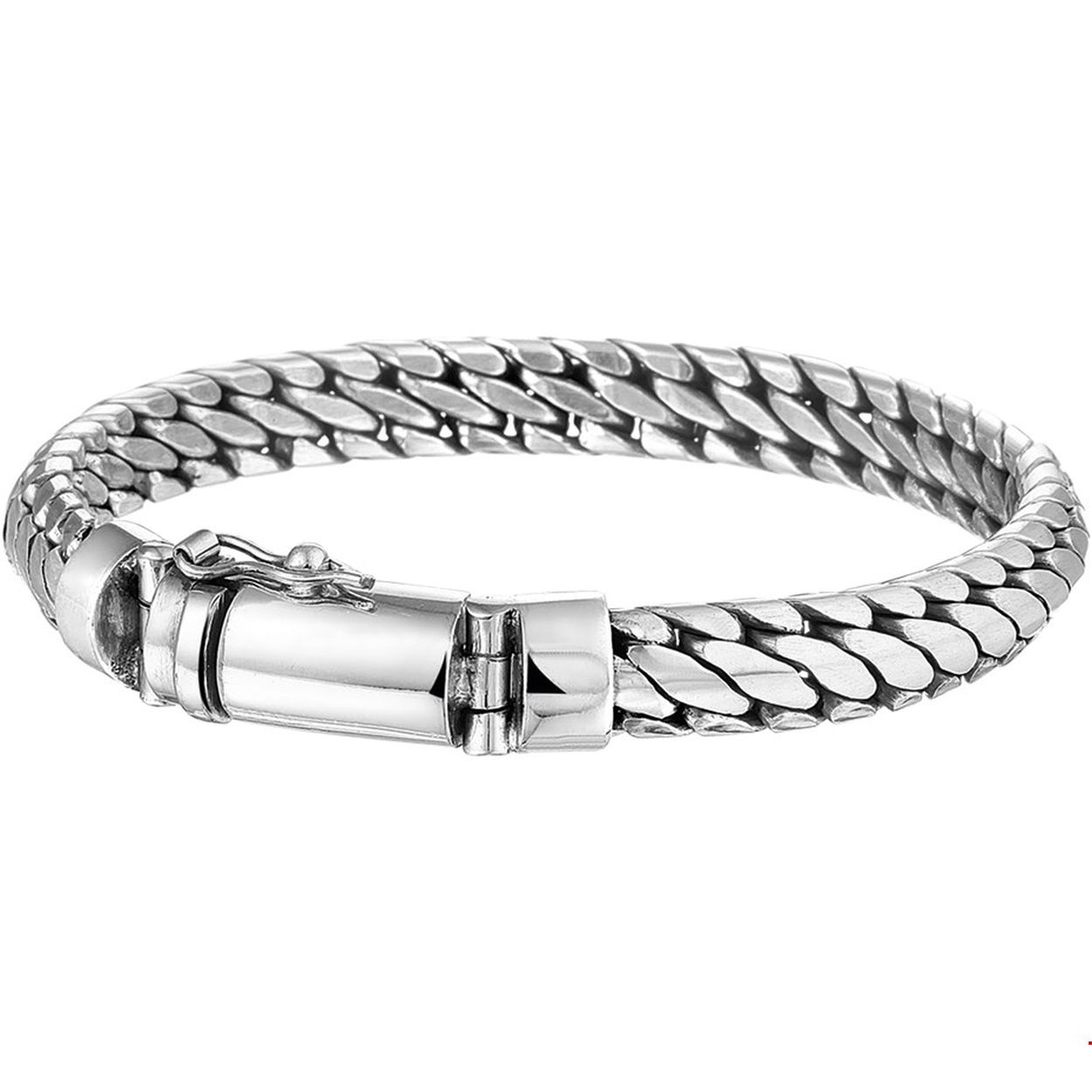 Beschrijving: Geoxideerd zilveren armband. 
Uniekenummer serie: 32378
Verpakt per: 1
Doelgroep: heren
Breedte: 8 mm
Langste lengte: 19 mm