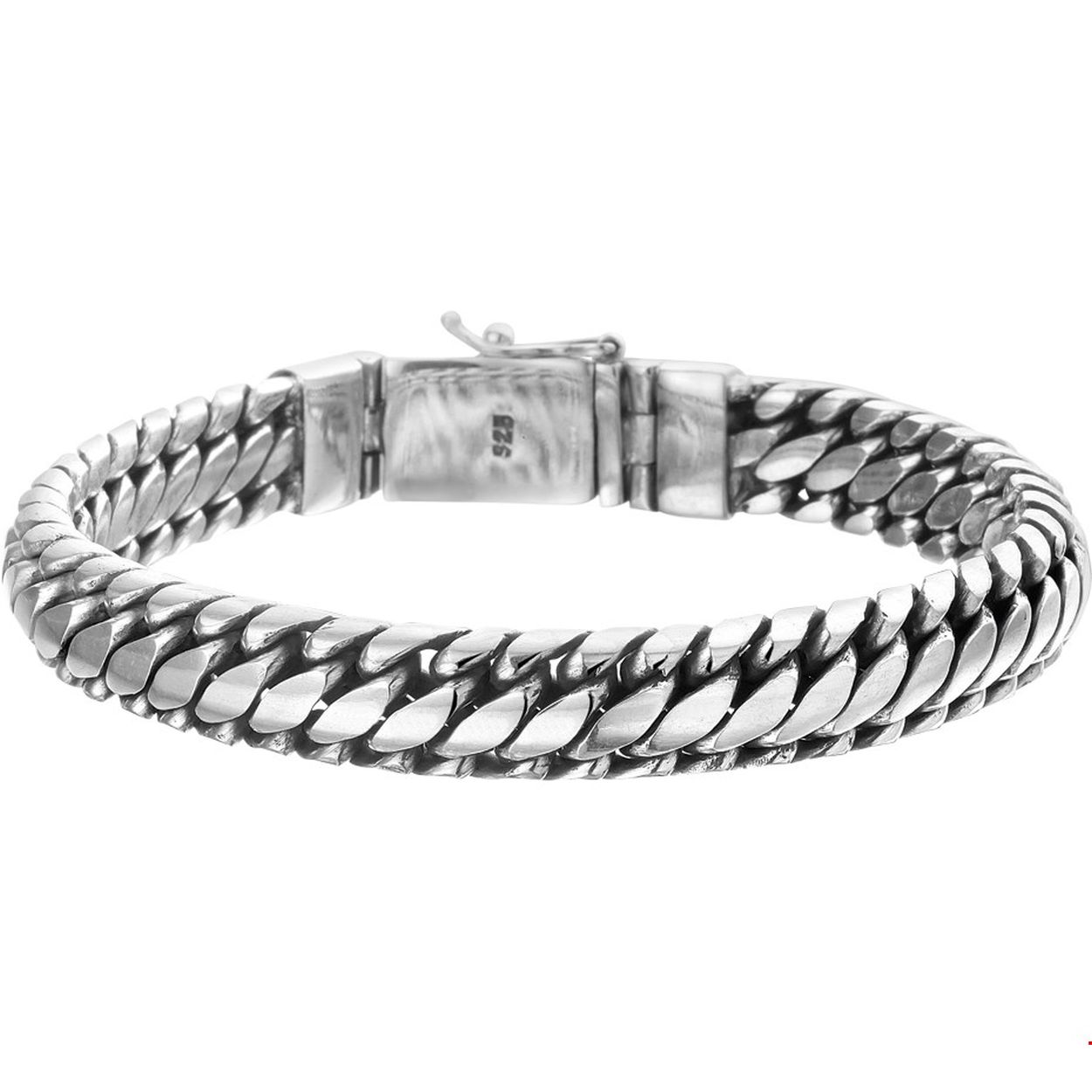 Beschrijving: Geoxideerd zilveren armband. 
Uniekenummer serie: 31688
Verpakt per: 1
Doelgroep: heren
Breedte: 10 mm
Langste lengte: 22 mm