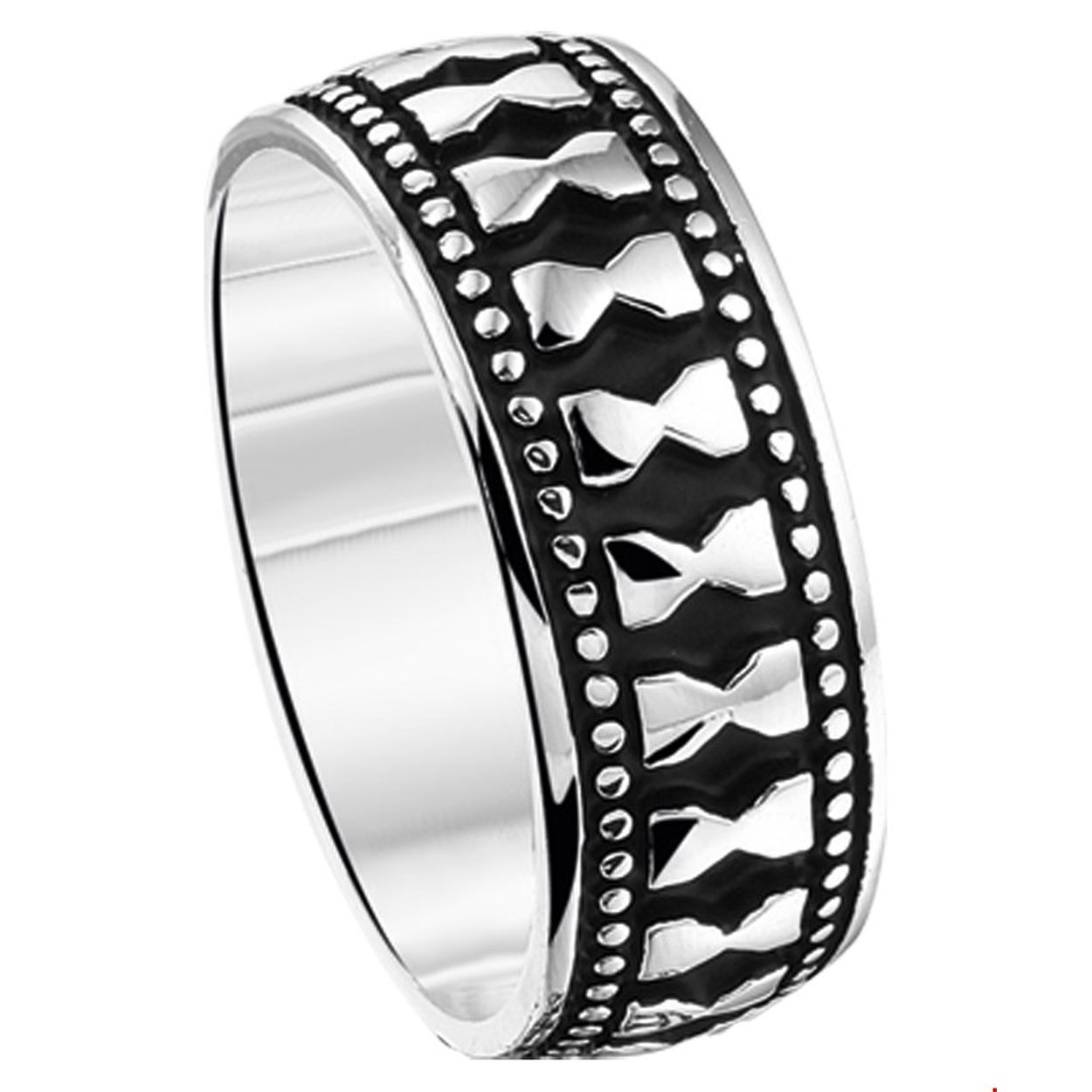 Beschrijving: Geoxideerd zilveren ring. 
Uniekenummer serie: 32604
Verpakt per: 1
Doelgroep: heren
Ringmaat: 20.50 mm
Breedte: 8 mm