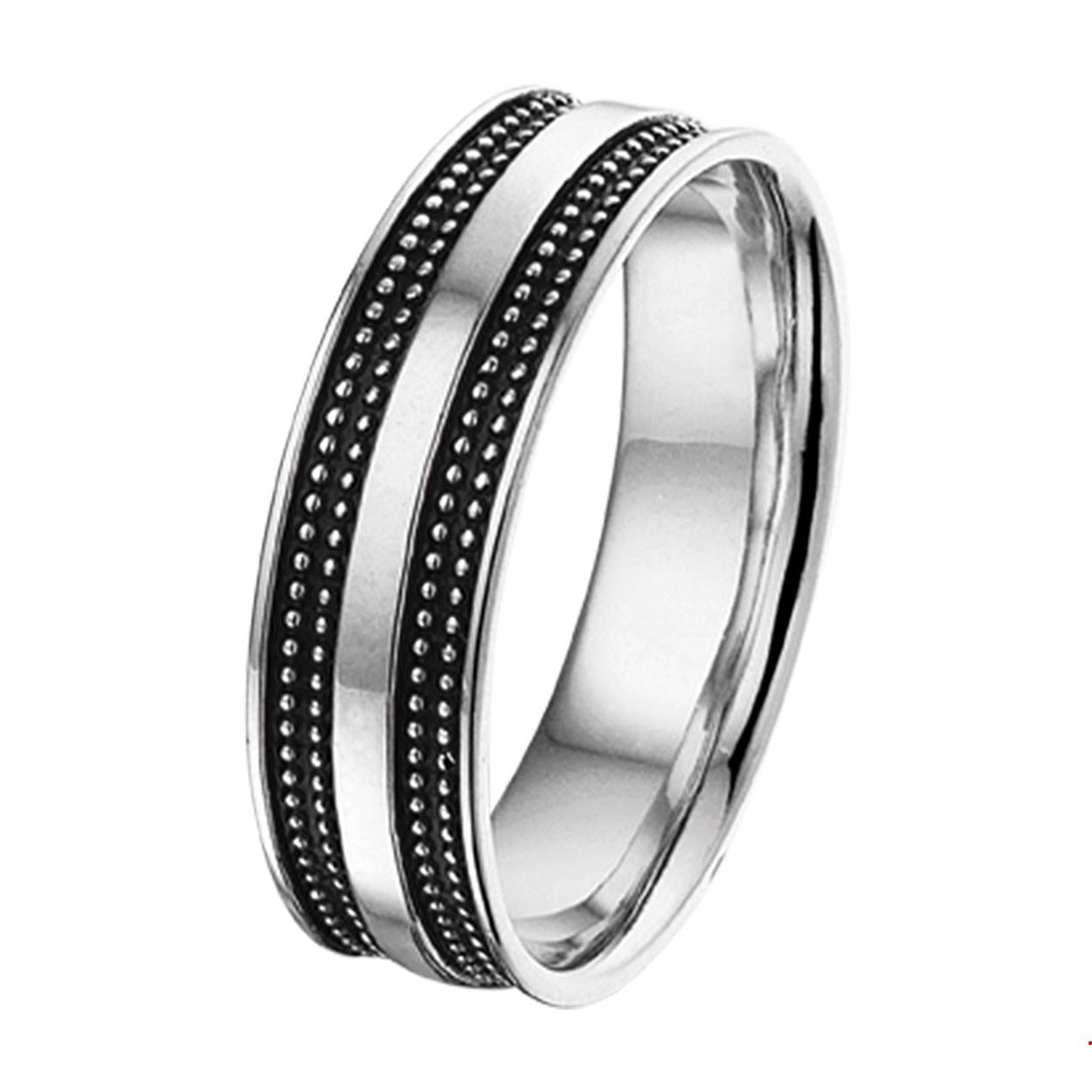 Beschrijving: Geoxideerd zilveren ring. 
Doelgroep: heren
Ringmaat: 19.75 mm (62)
Hoogte: 6 mm