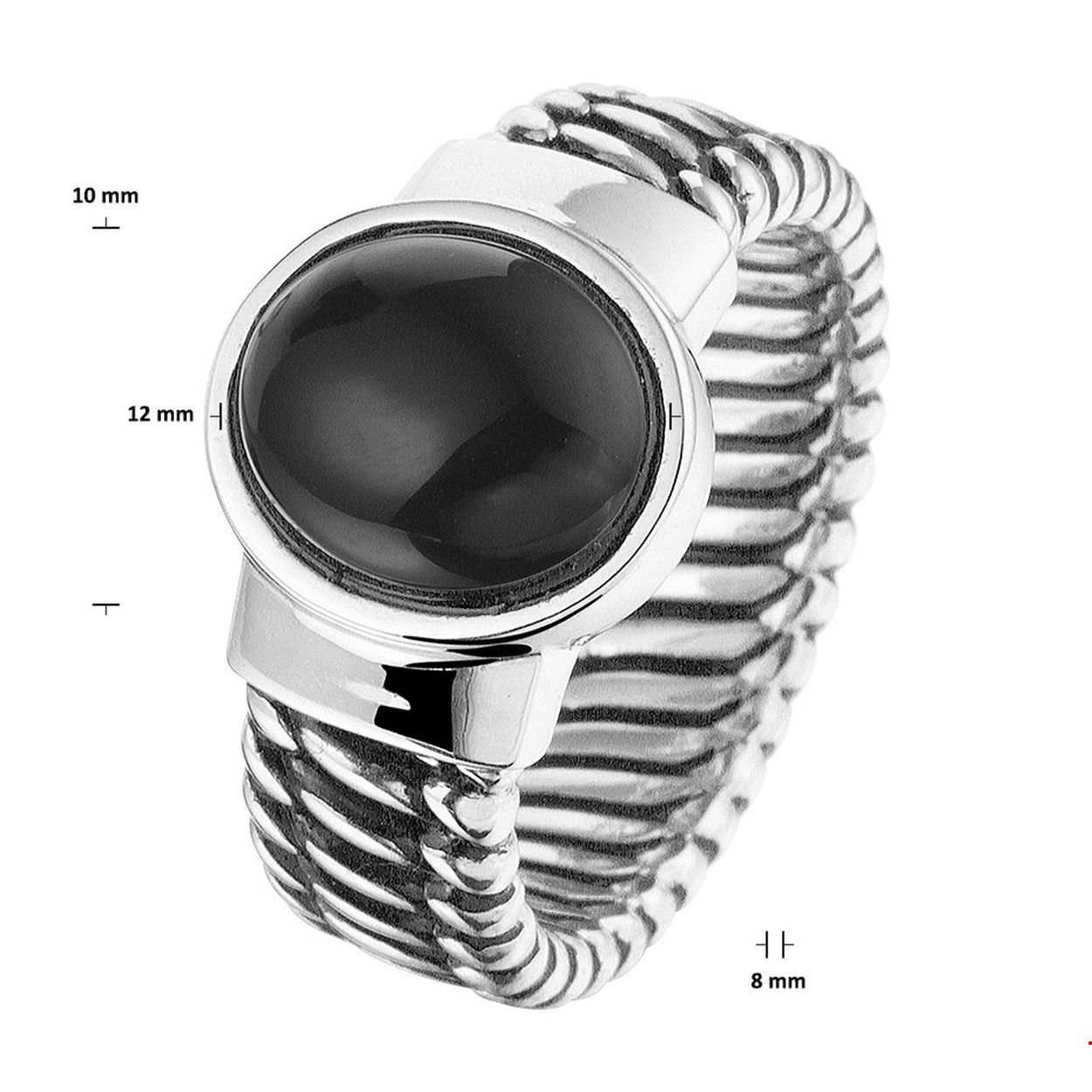 Beschrijving: Stijlvolle zilver geoxideerde ring uitgevoerd met een schitterende onyx steen van 12x10mm. De moderne man weet dat sieraden allang niet meer alleen voor vrouwen zijn! Het donkere design geeft deze ring een casual look.