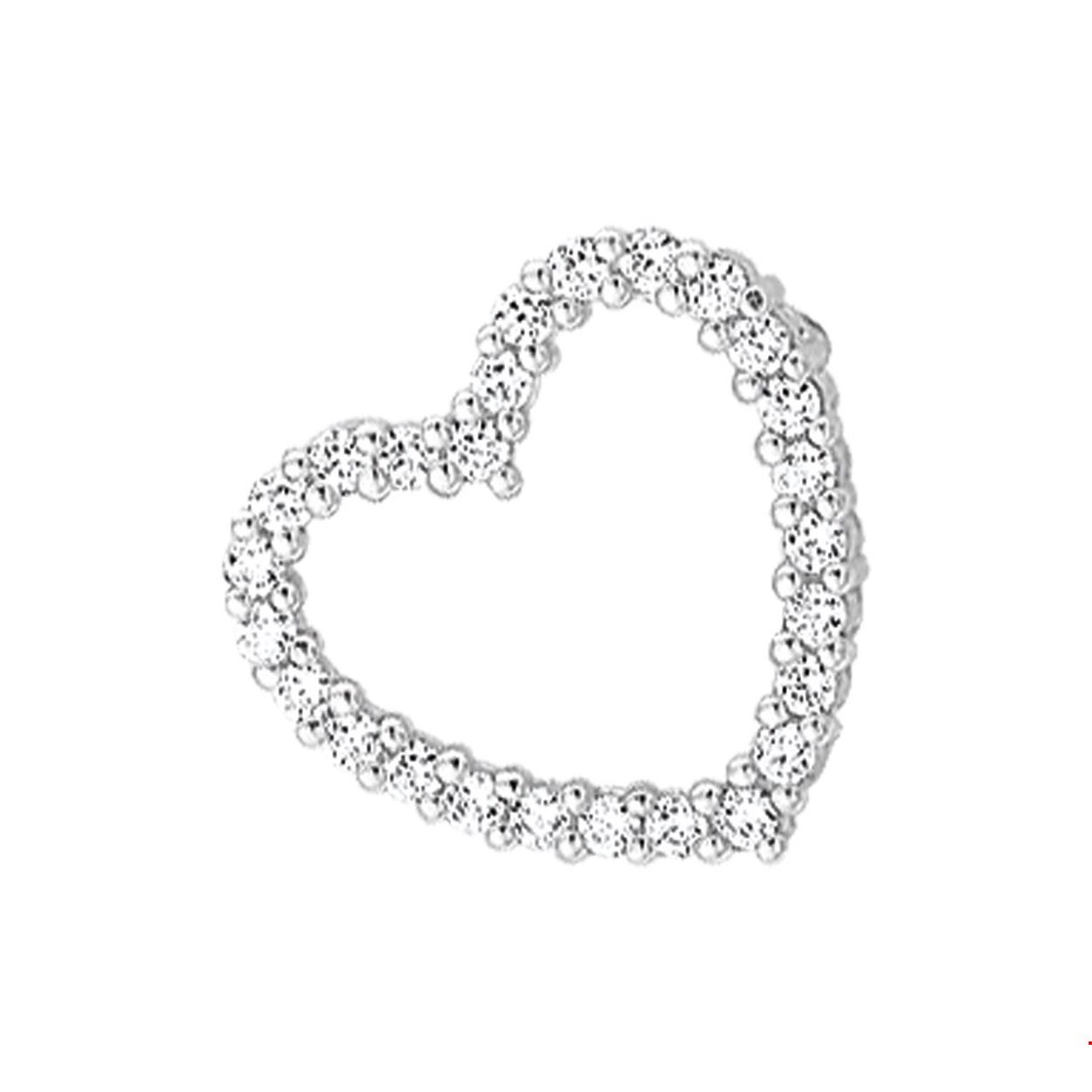 Beschrijving: Gerhodineerd zilveren hanger met een hart en zirkonia. 
Verpakt per: 1
Doelgroep: dames
Breedte: 17 mm
Hoogte: 15.5 mm
Zetting: entourage (rijzetting)