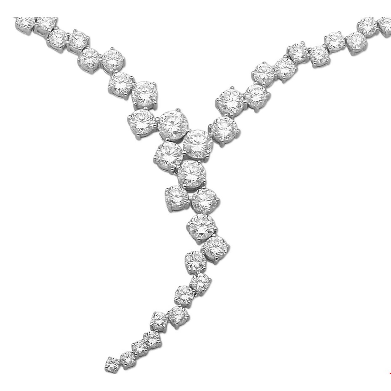 Beschrijving: Gerhodineerd zilveren collier met zirkonia. 
Verpakt per: 1
Doelgroep: dames
Breedte: 6.5 mm
Langste lengte: 45 mm
Zetting: entourage (chatonzetting)