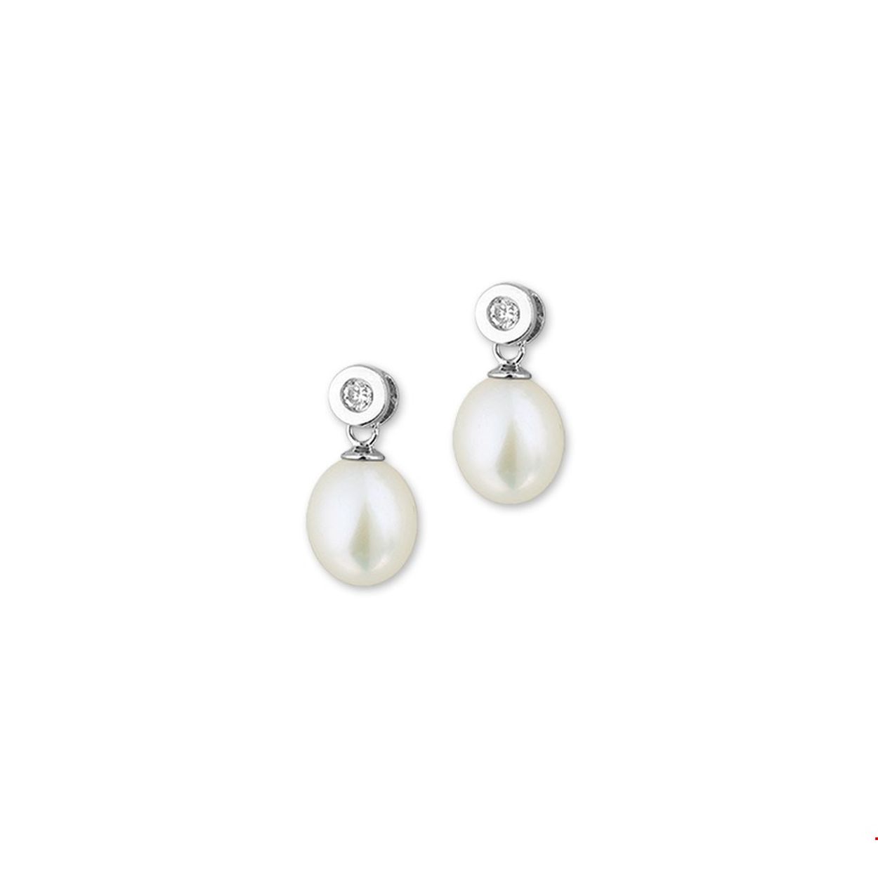 Beschrijving: Gerhodineerd zilveren oorhangers met zoetwaterparel en zirkonia. 
Verpakt per: 1
Doelgroep: dames
Breedte: 7 mm
Hoogte: 16 mm