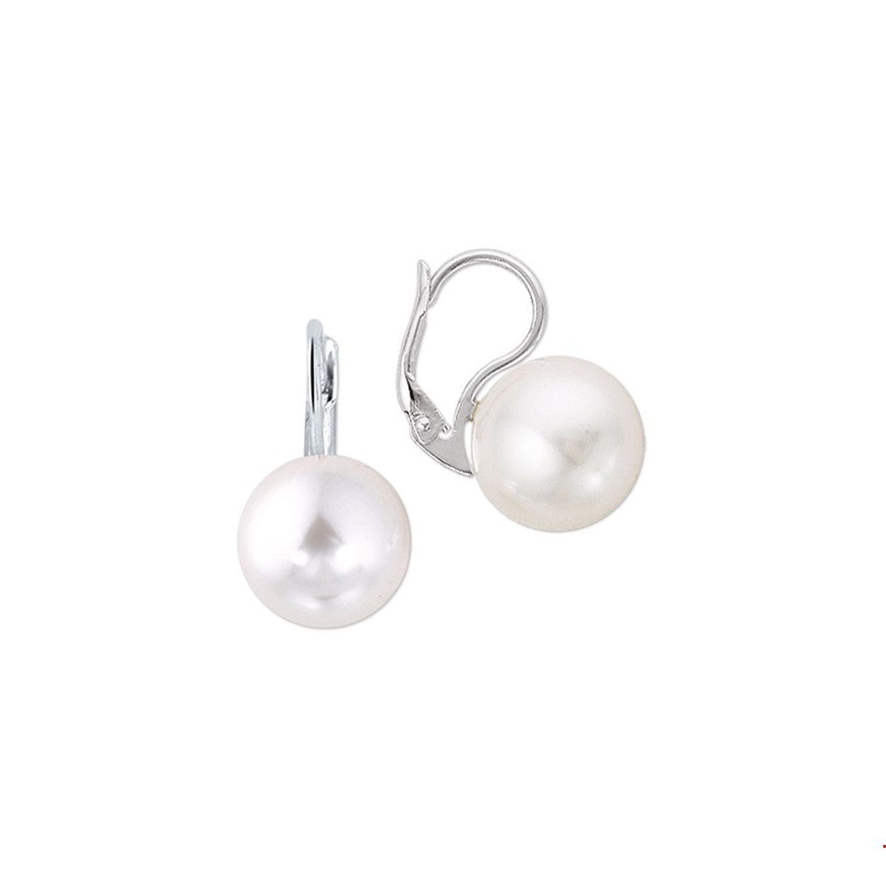 Gerhodineerd zilveren oorhangers met een witte imitatieparel. 
Uniekenummer serie: 25959
Doelgroep: dames