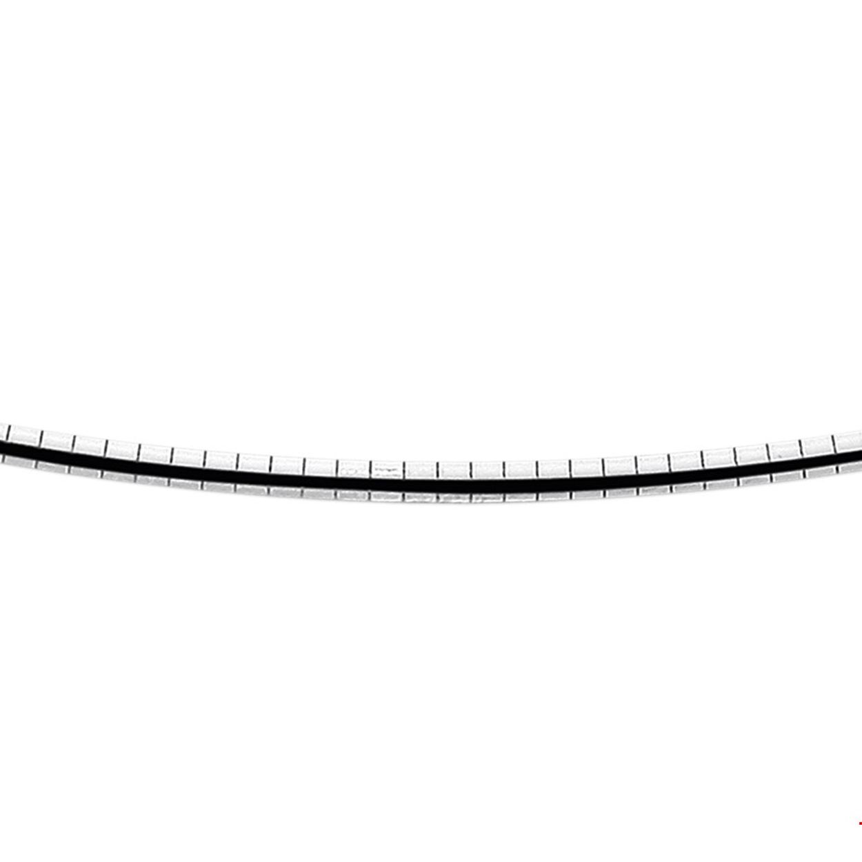 Beschrijving: Gerhodineerd zilveren omega collier. 
Doelgroep: dames
Breedte: 2.75 mm
Langste lengte: 42 mm
